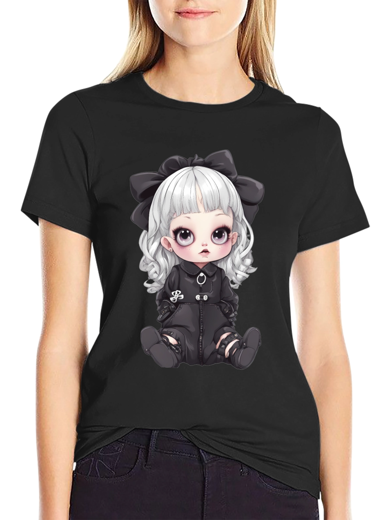 Gothic Doll Graphic Tee - Unisex Black T-Shirt