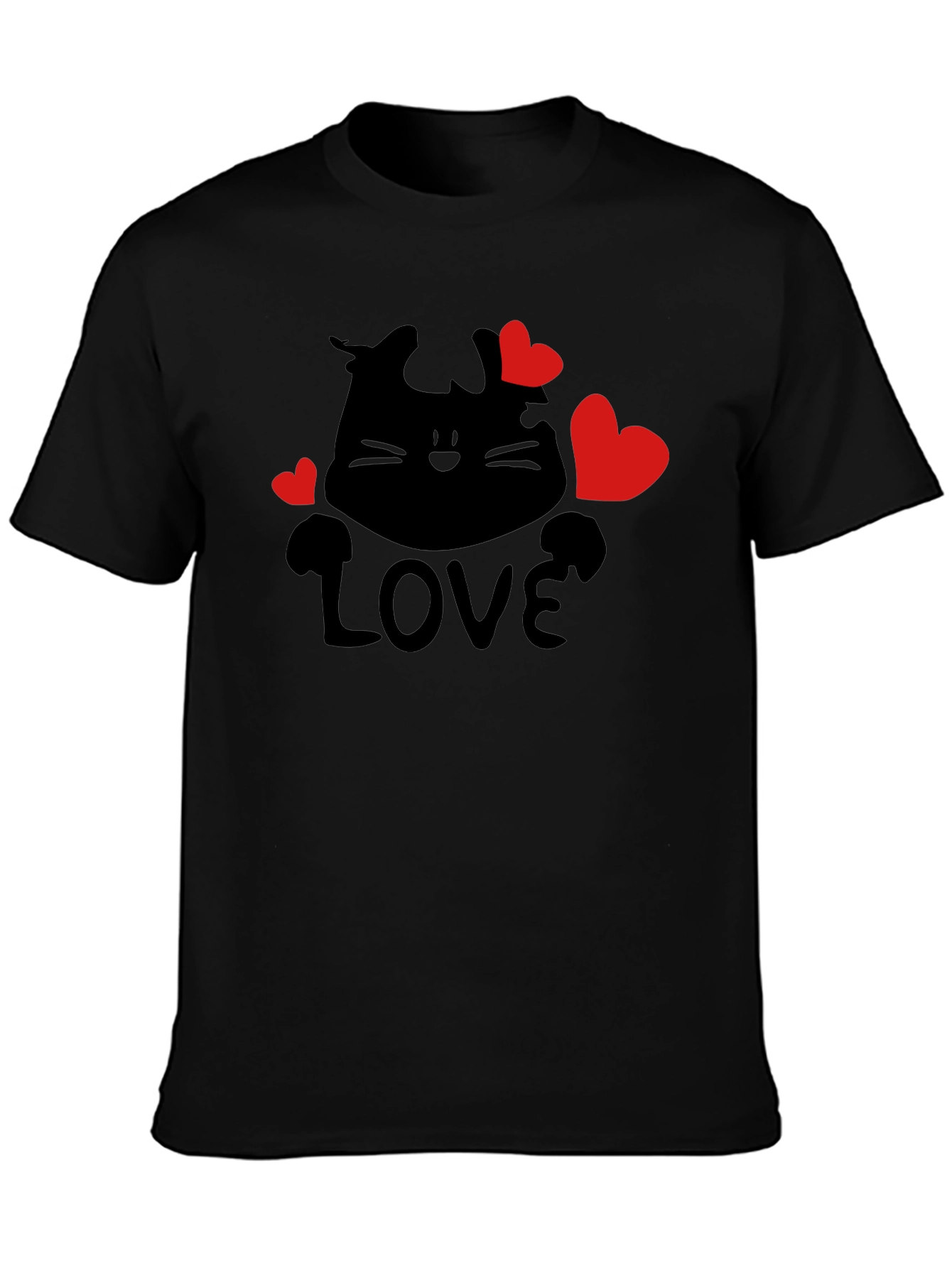 Love Cat Graphic Tee - Black Casual T-Shirt
