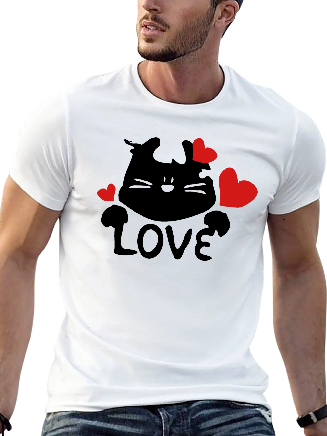 Love Cat Graphic Tee - Black Casual T-Shirt