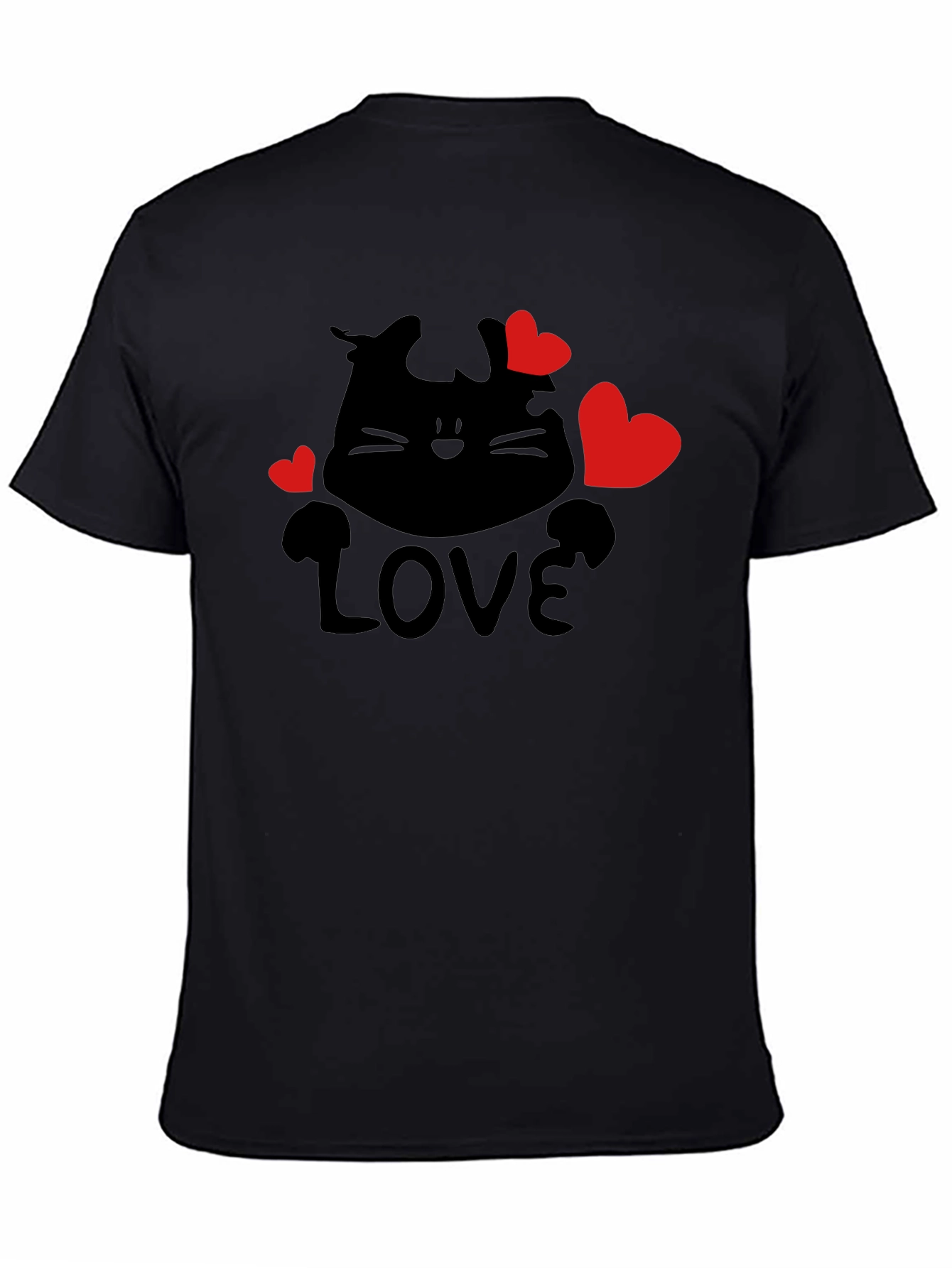 Love Cat Graphic Tee - Black Casual T-Shirt