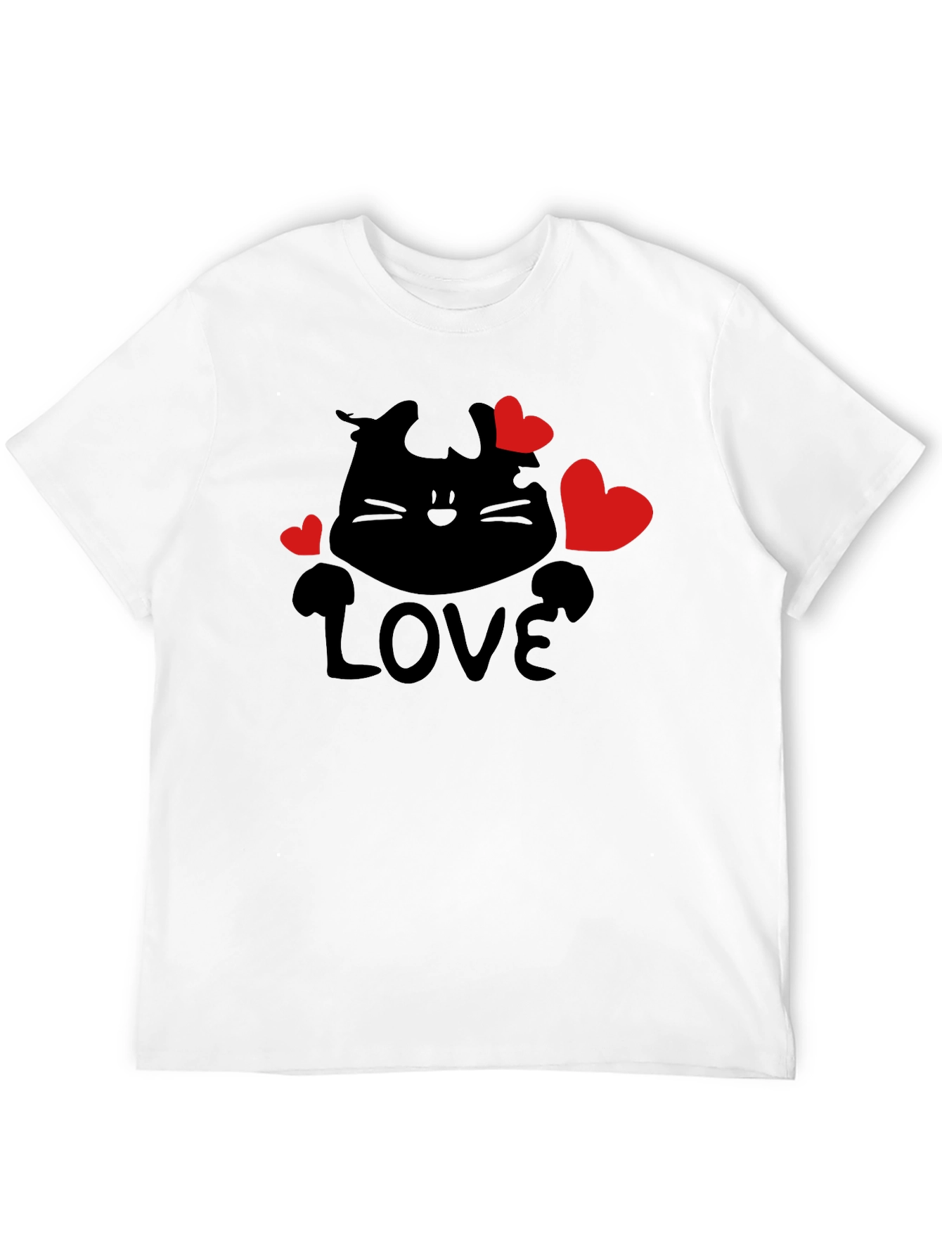 Love Cat Graphic Tee - Black Casual T-Shirt
