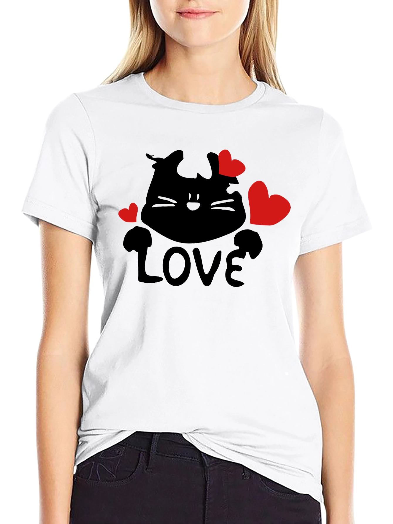 Love Cat Graphic Tee - Black Casual T-Shirt
