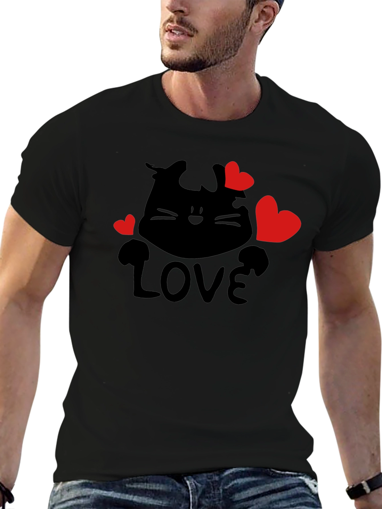Love Cat Graphic Tee - Black Casual T-Shirt