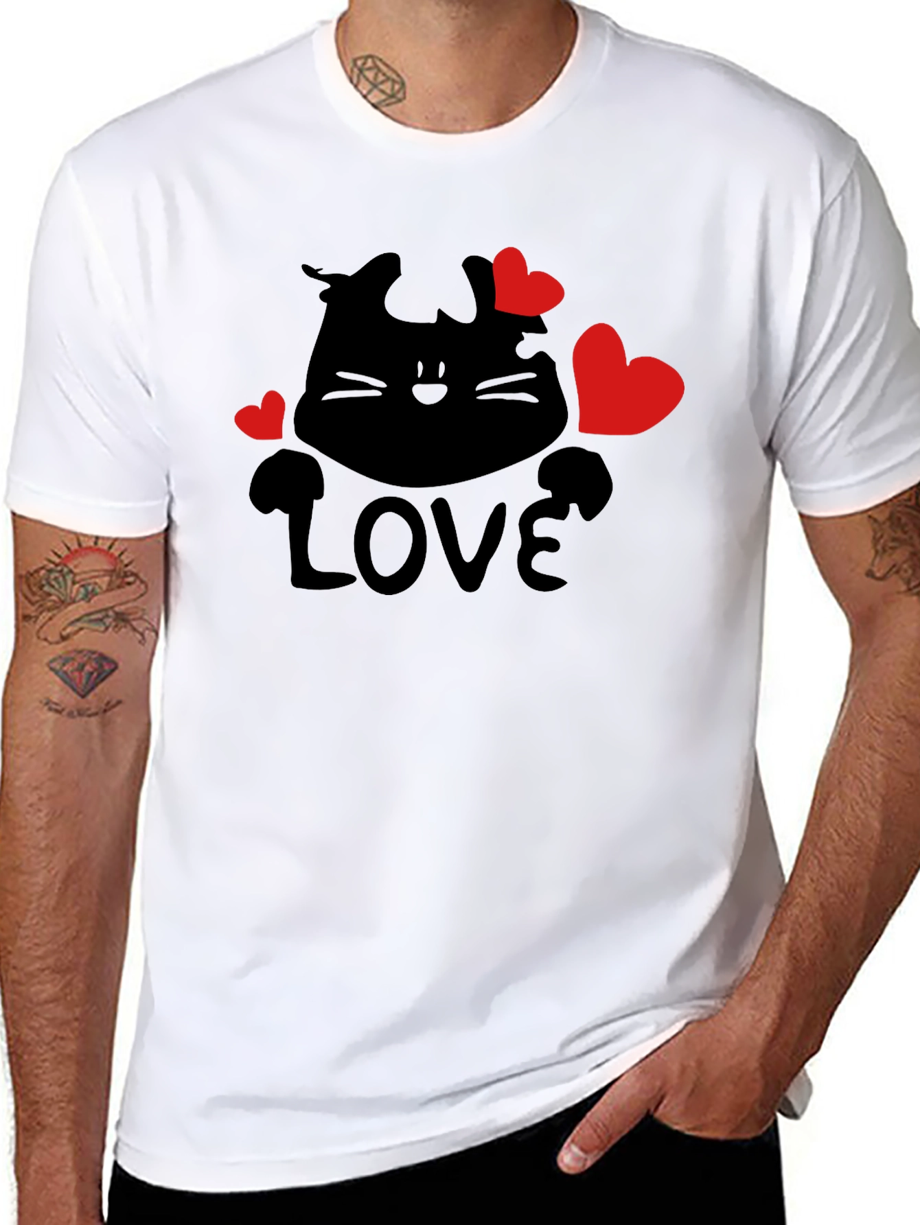 Love Cat Graphic Tee - Black Casual T-Shirt