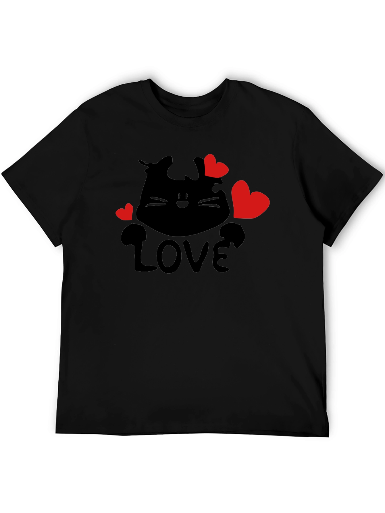 Love Cat Graphic Tee - Black Casual T-Shirt