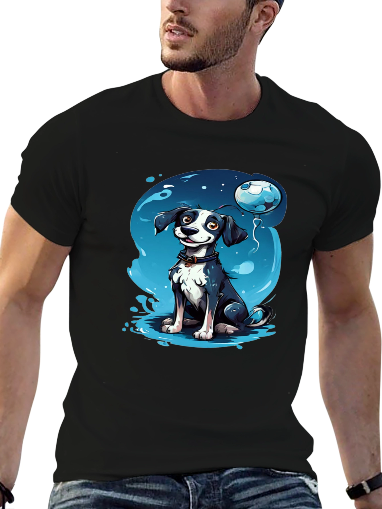 Cartoon Dog Graphic Tee - Black T-Shirt