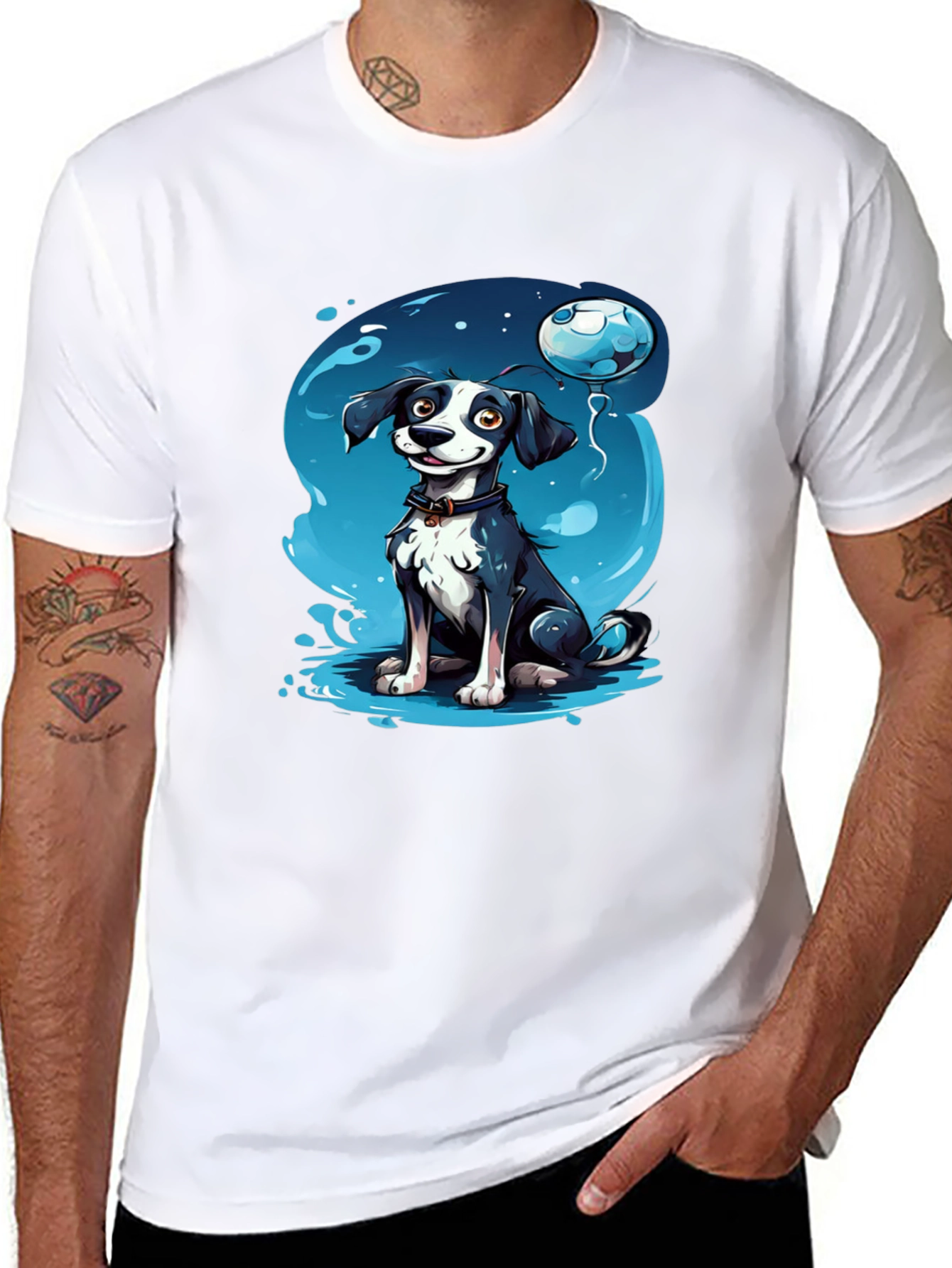 Cartoon Dog Graphic Tee - Black T-Shirt