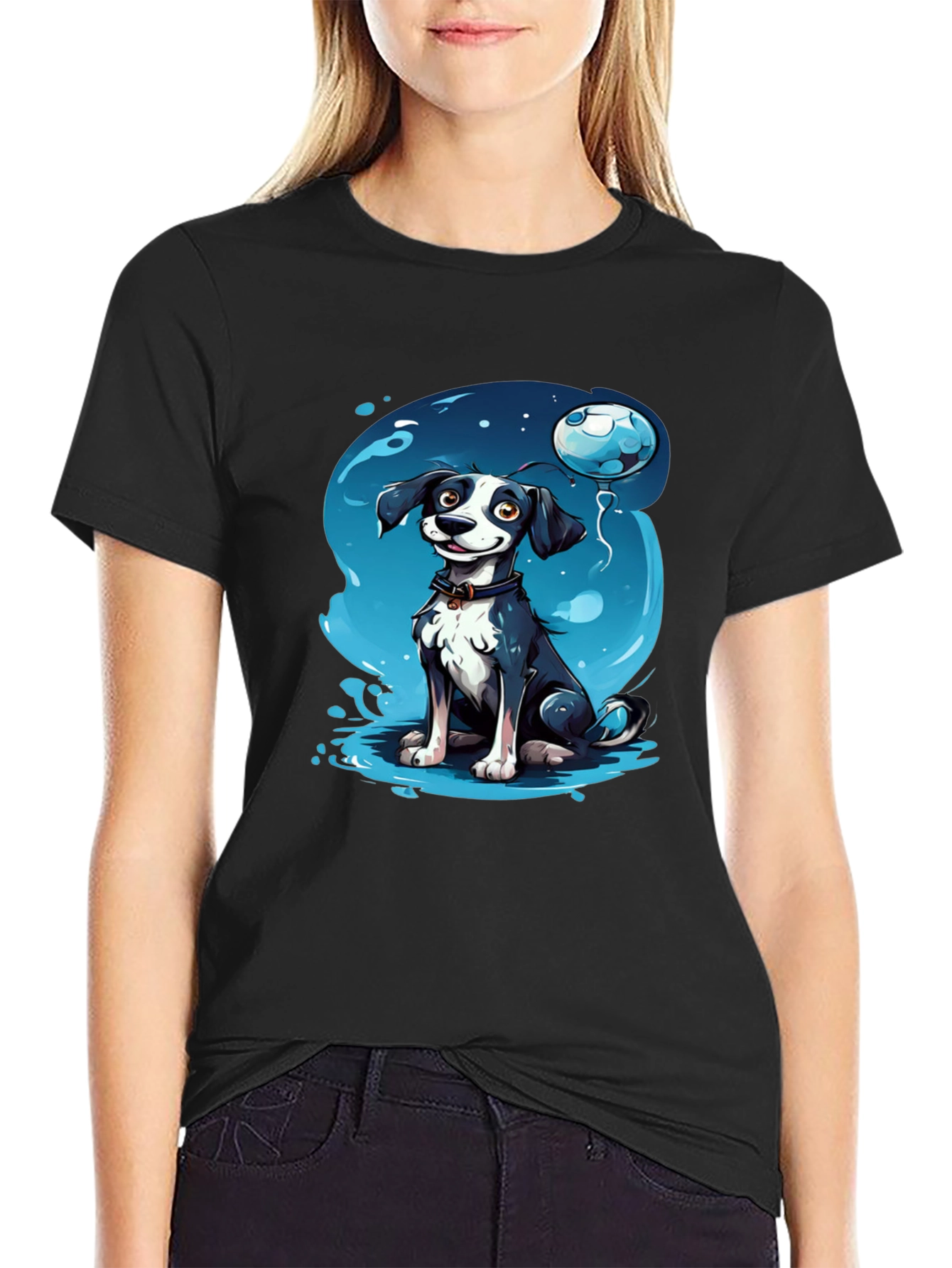 Cartoon Dog Graphic Tee - Black T-Shirt