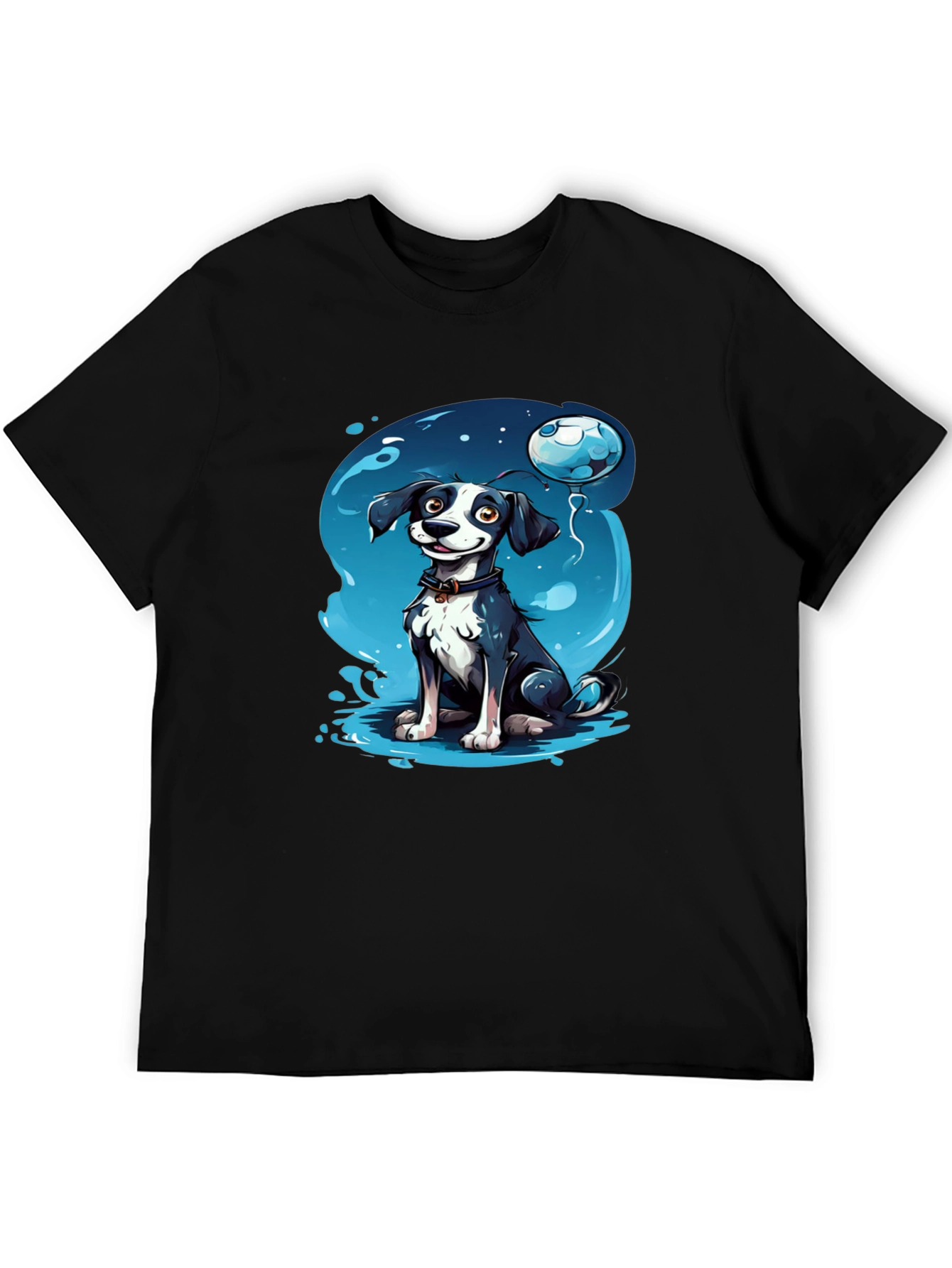 Cartoon Dog Graphic Tee - Black T-Shirt