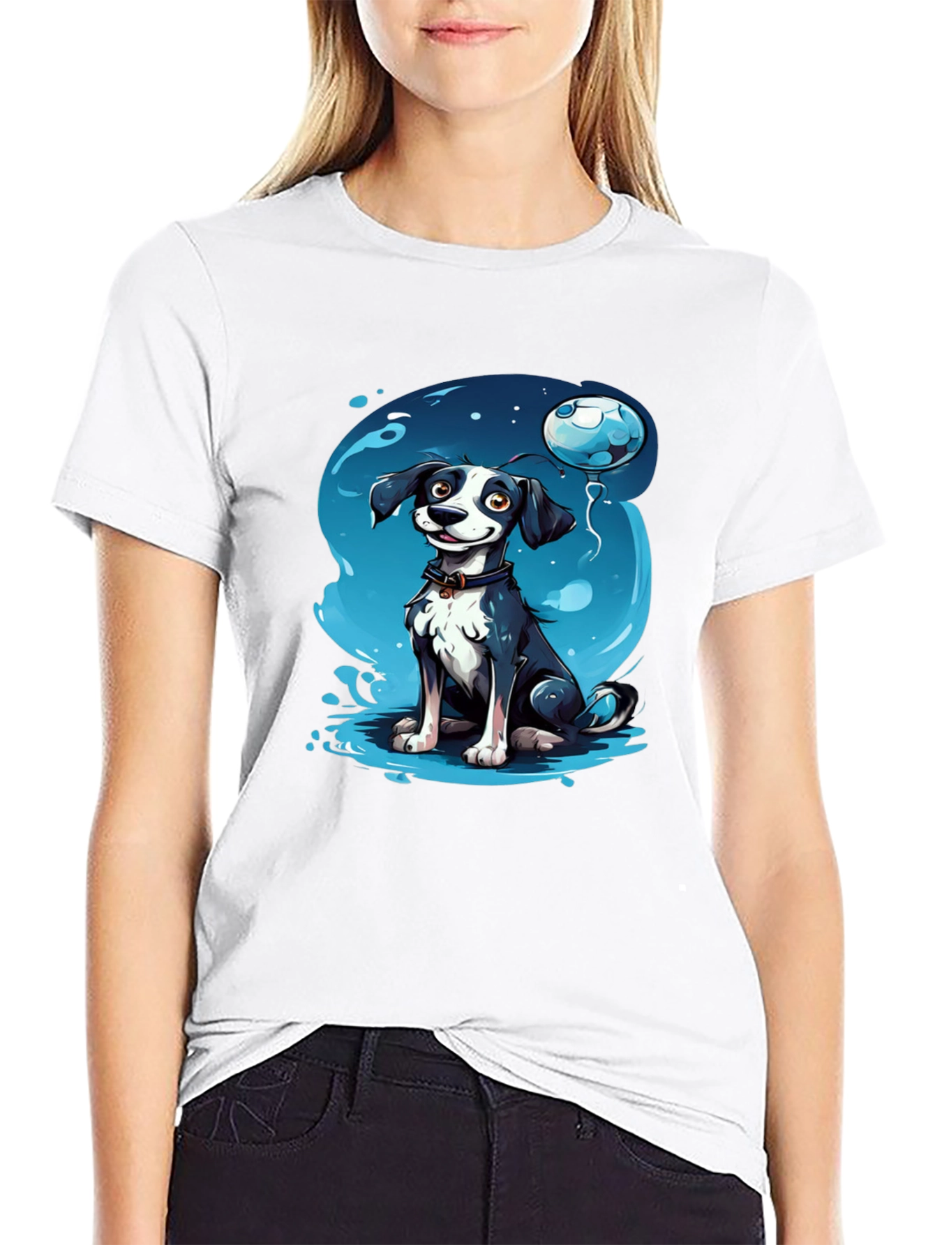 Cartoon Dog Graphic Tee - Black T-Shirt