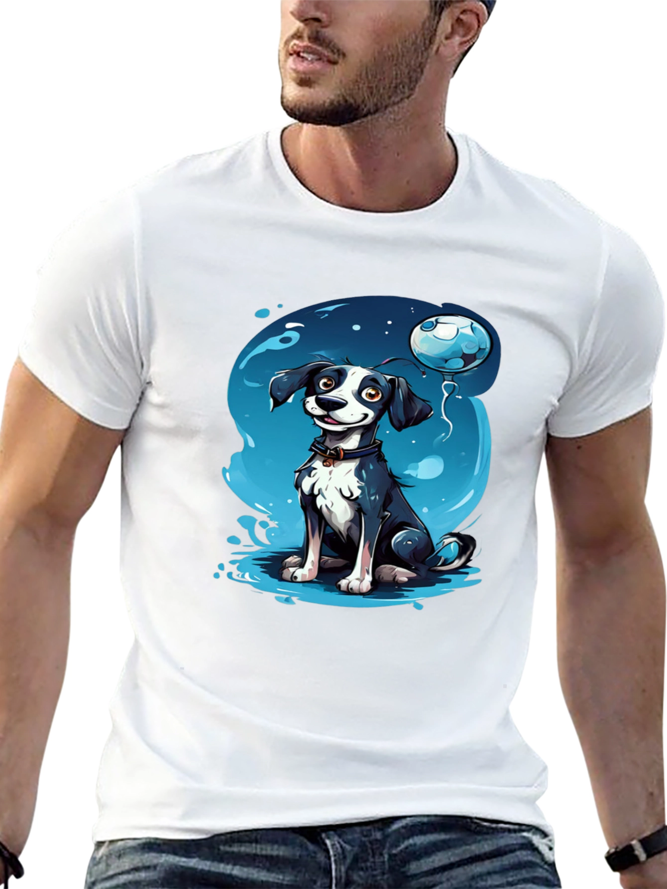 Cartoon Dog Graphic Tee - Black T-Shirt