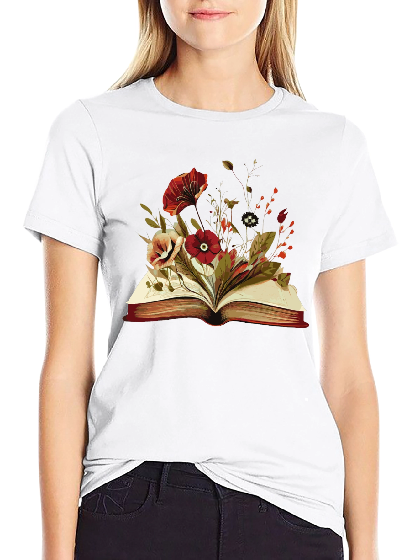 Floral Book T-Shirt - Literary Style