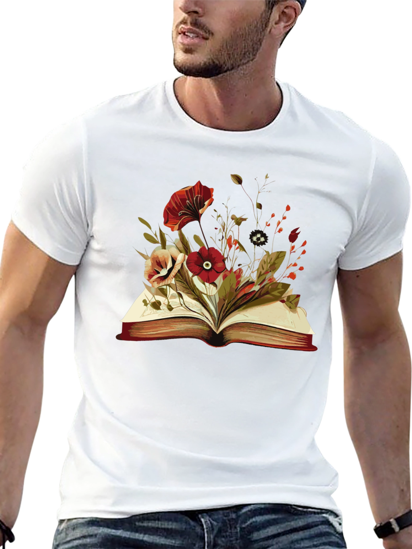 Floral Book T-Shirt - Literary Style
