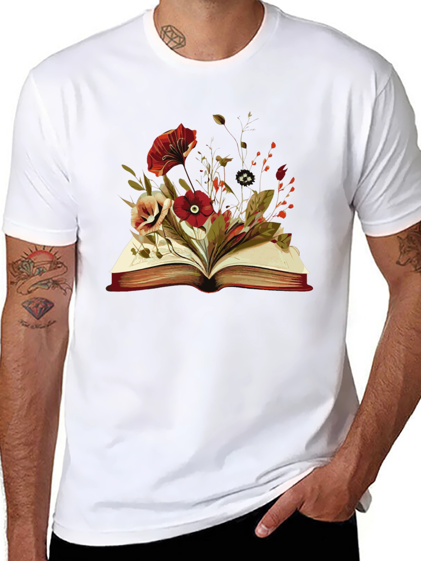 Floral Book T-Shirt - Literary Style