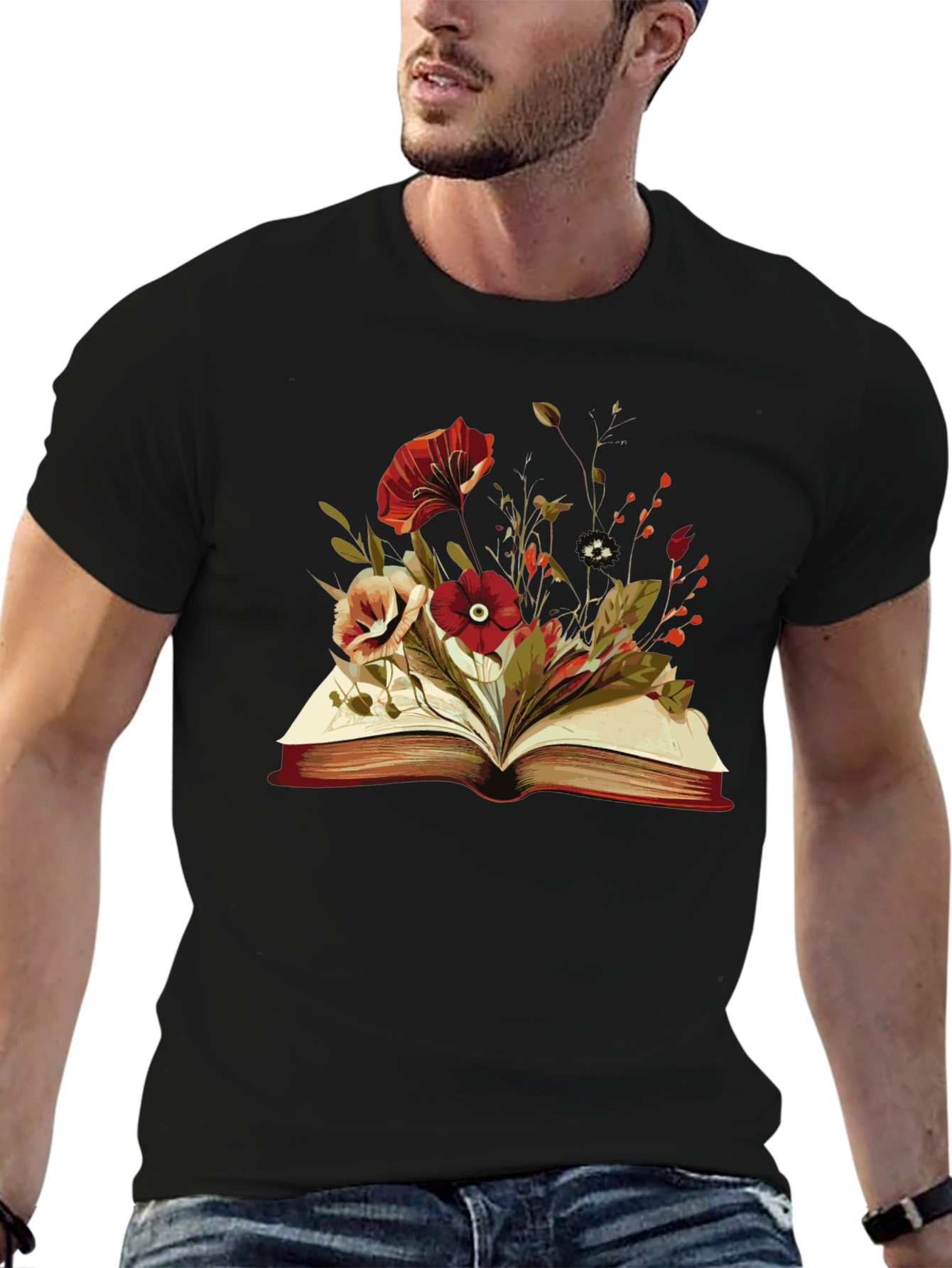 Floral Book T-Shirt - Literary Style
