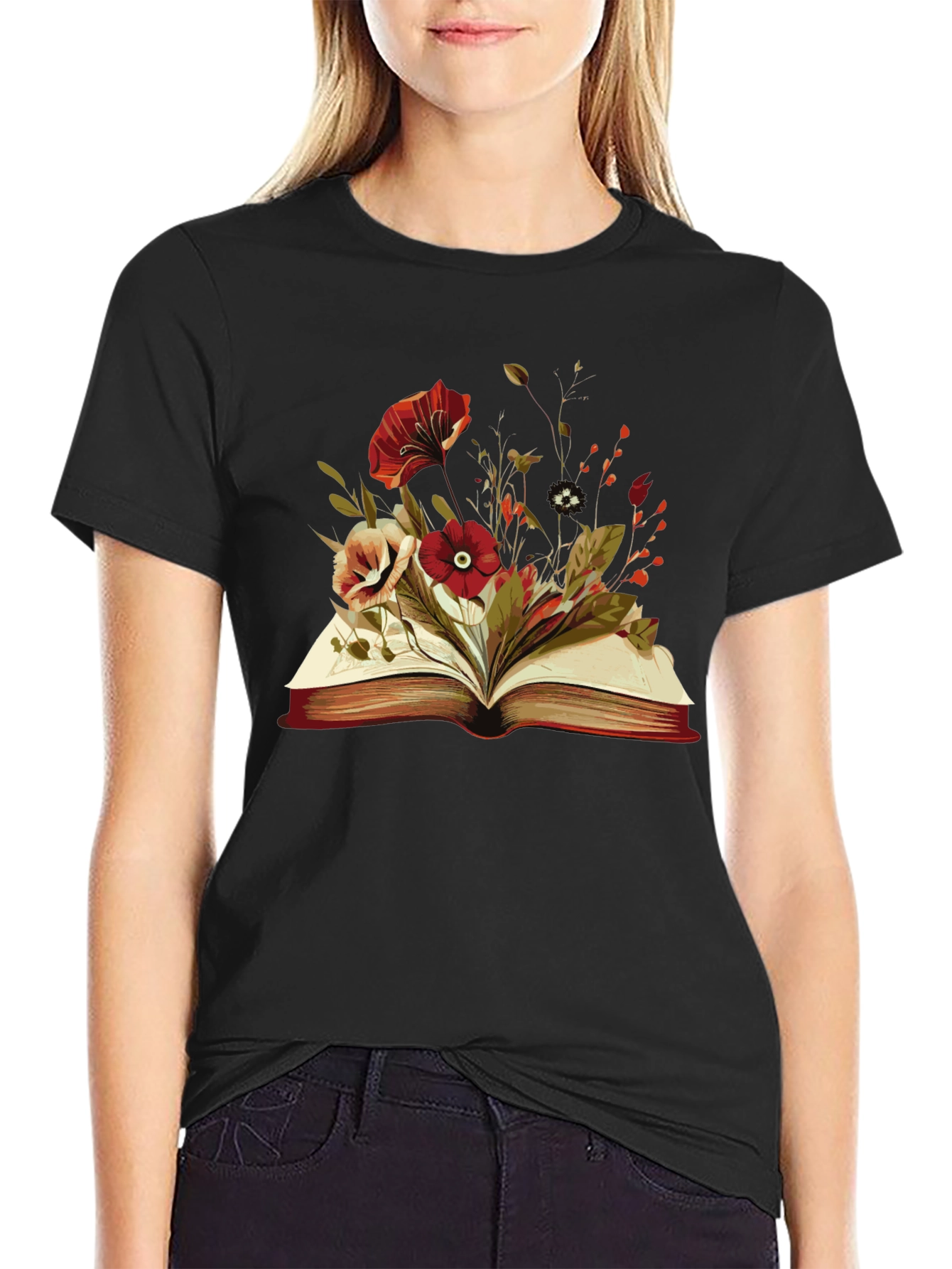 Floral Book T-Shirt - Literary Style