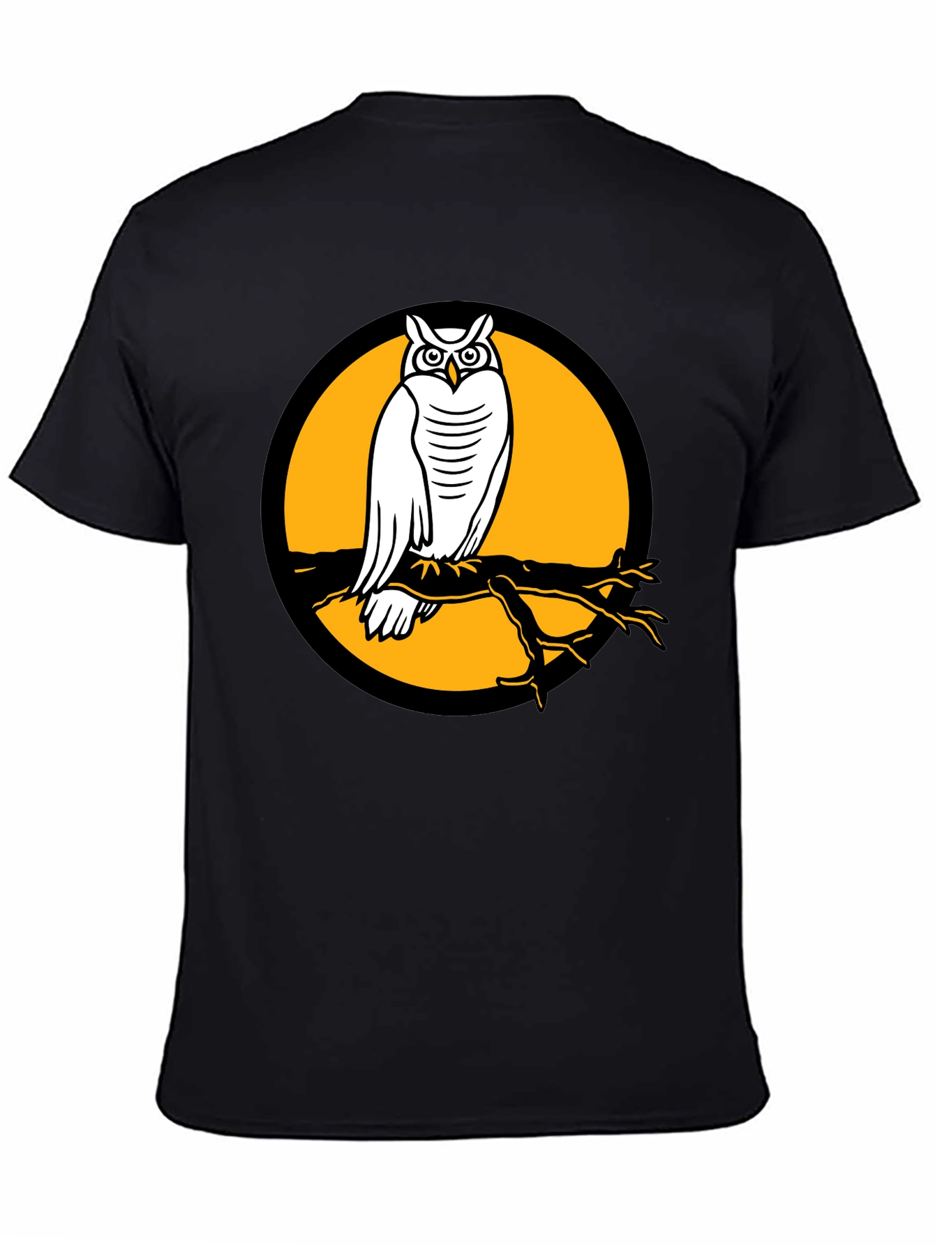Owl on Branch Graphic Tee - Black Cotton Shirt