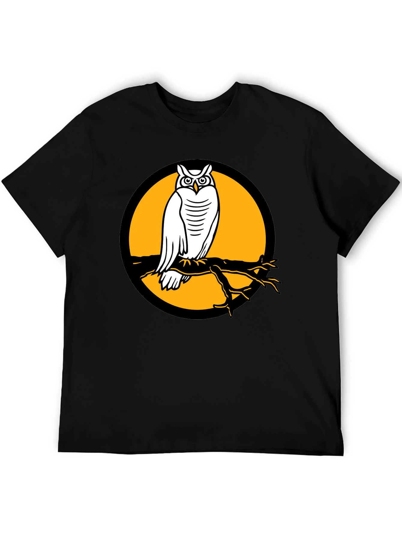 Owl on Branch Graphic Tee - Black Cotton Shirt