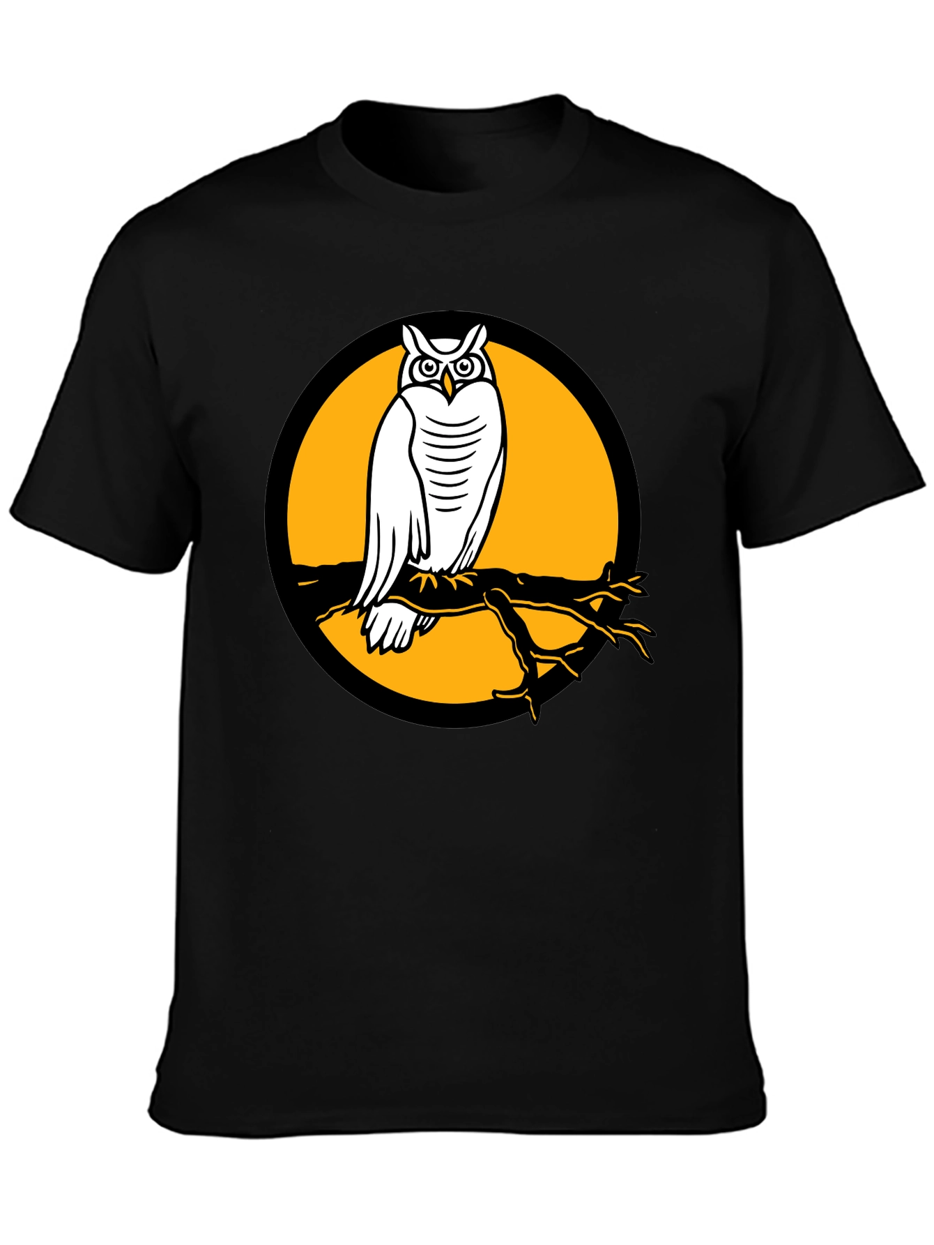 Owl on Branch Graphic Tee - Black Cotton Shirt