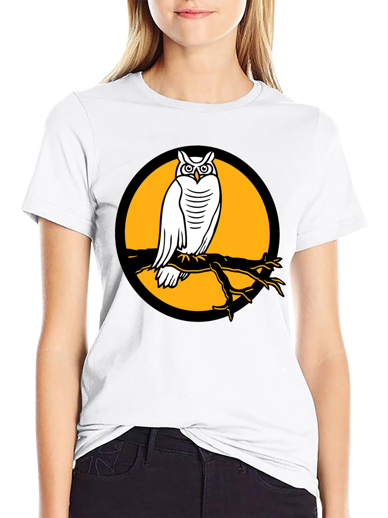 Owl on Branch Graphic Tee - Black Cotton Shirt