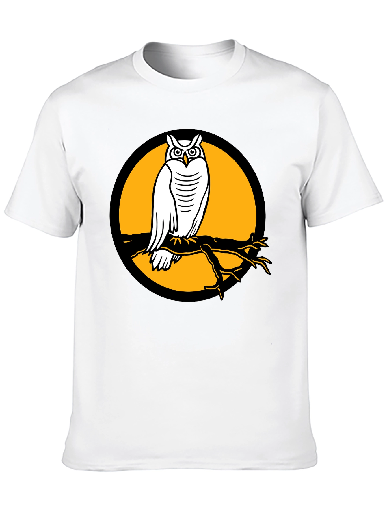 Owl on Branch Graphic Tee - Black Cotton Shirt