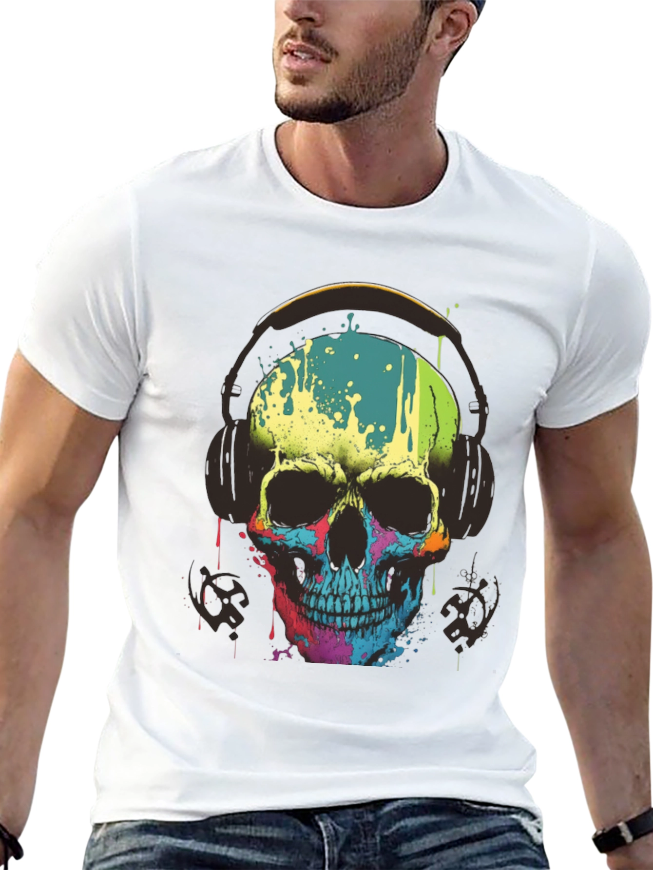 Skull Headphones Graphic Tee - Mens Black T-Shirt
