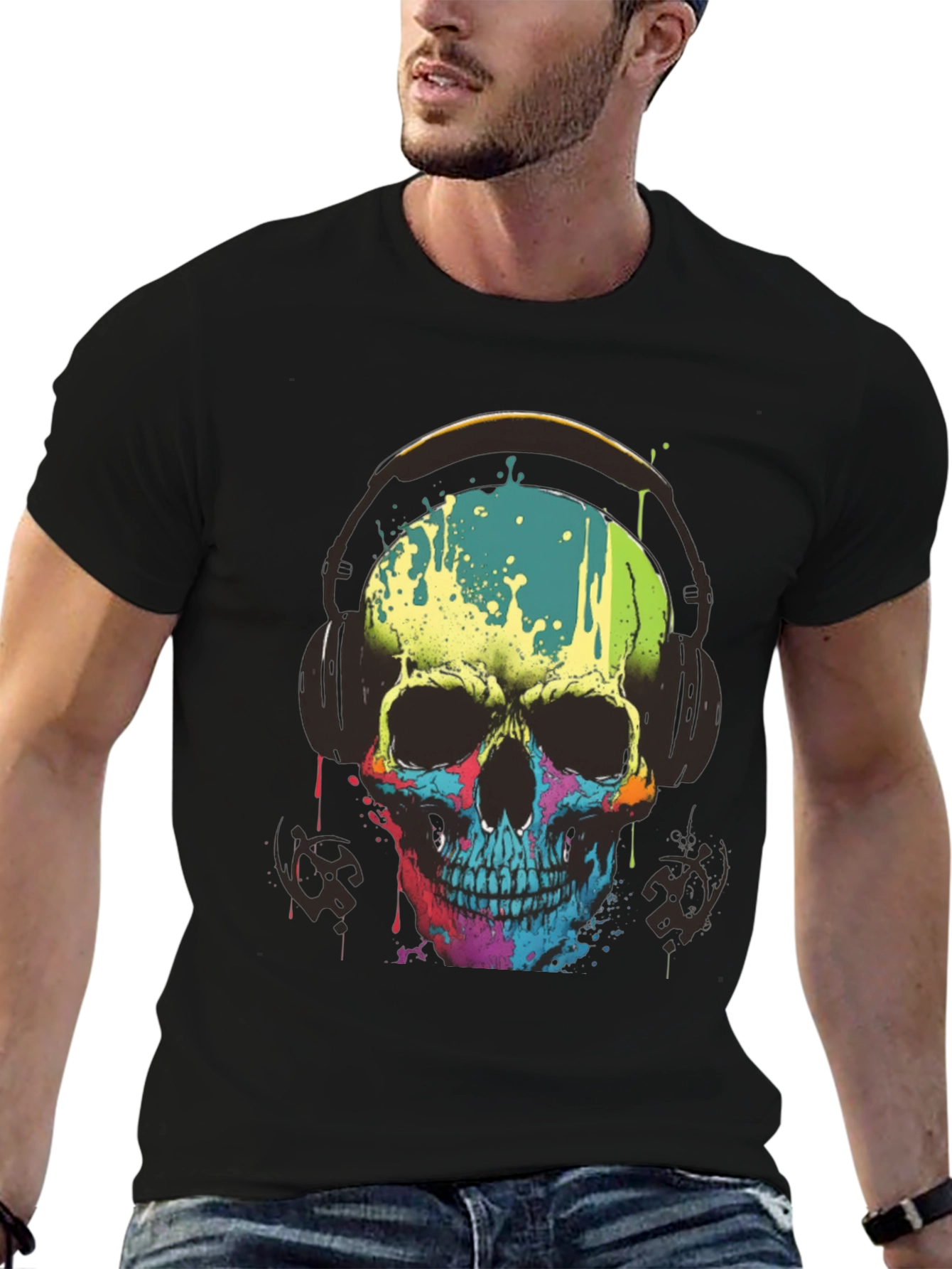 Skull Headphones Graphic Tee - Mens Black T-Shirt
