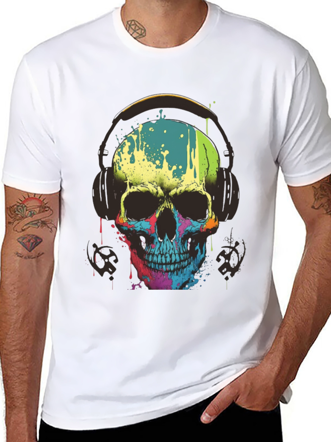 Skull Headphones Graphic Tee - Mens Black T-Shirt