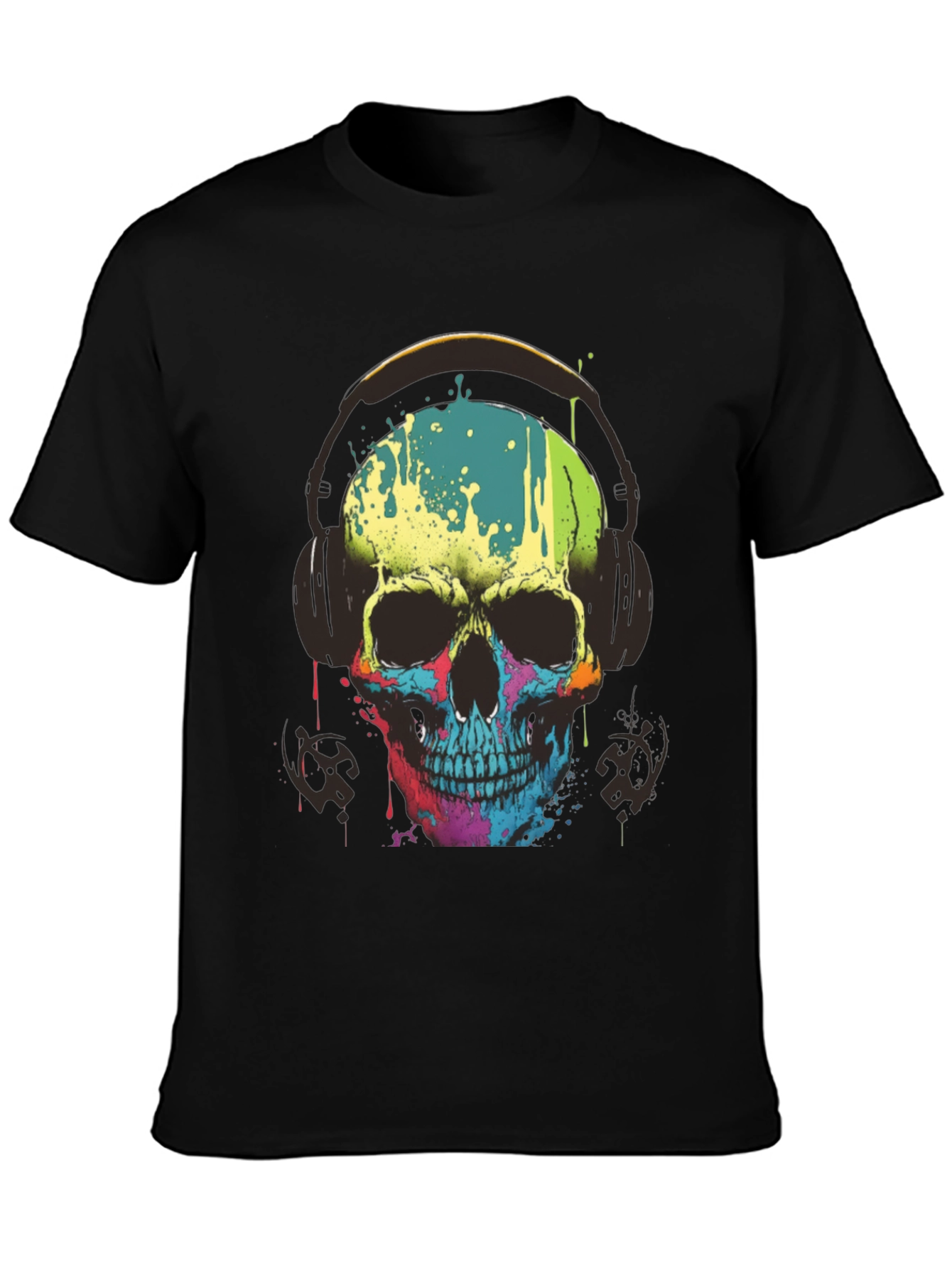 Skull Headphones Graphic Tee - Mens Black T-Shirt