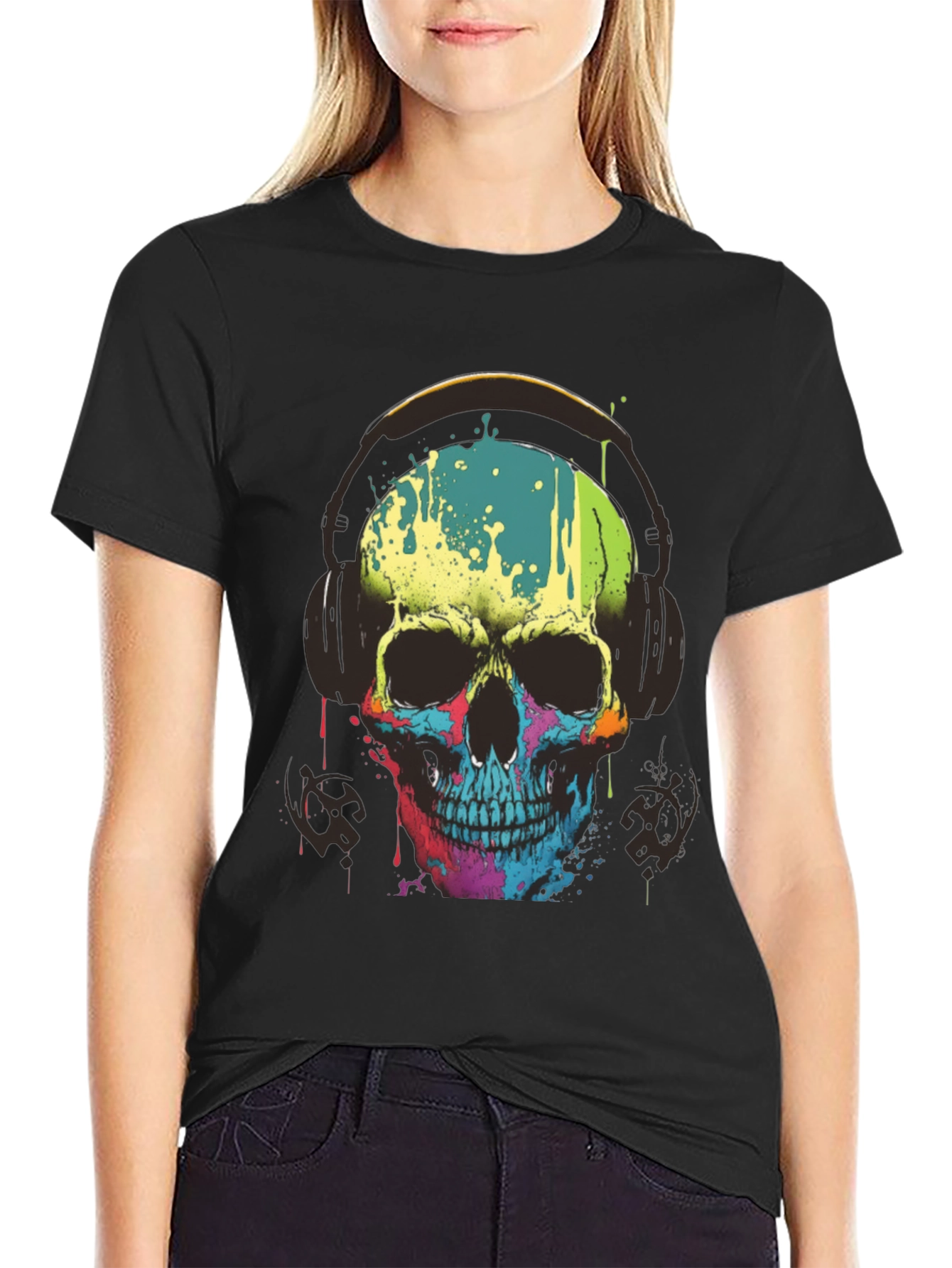 Skull Headphones Graphic Tee - Mens Black T-Shirt