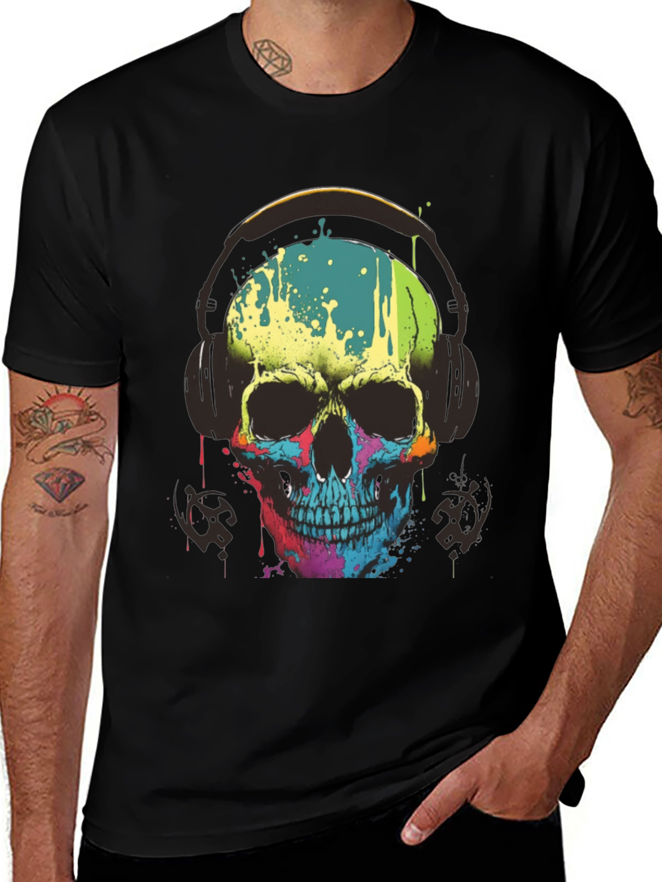Skull Headphones Graphic Tee - Mens Black T-Shirt