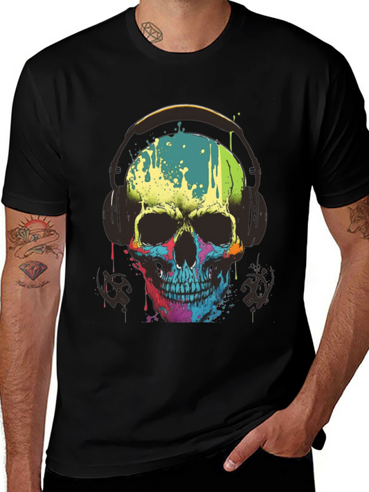 Skull Headphones Graphic Tee - Mens Black T-Shirt