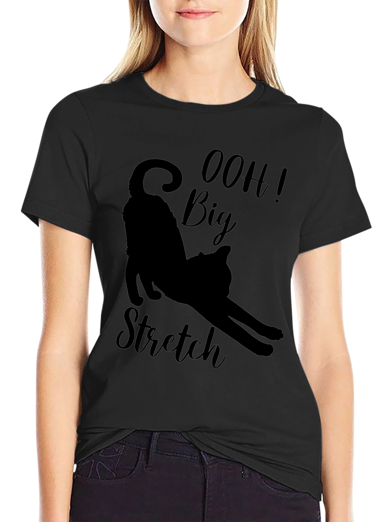 Ooh Big Stretch Black Cat Silhouette T-Shirt