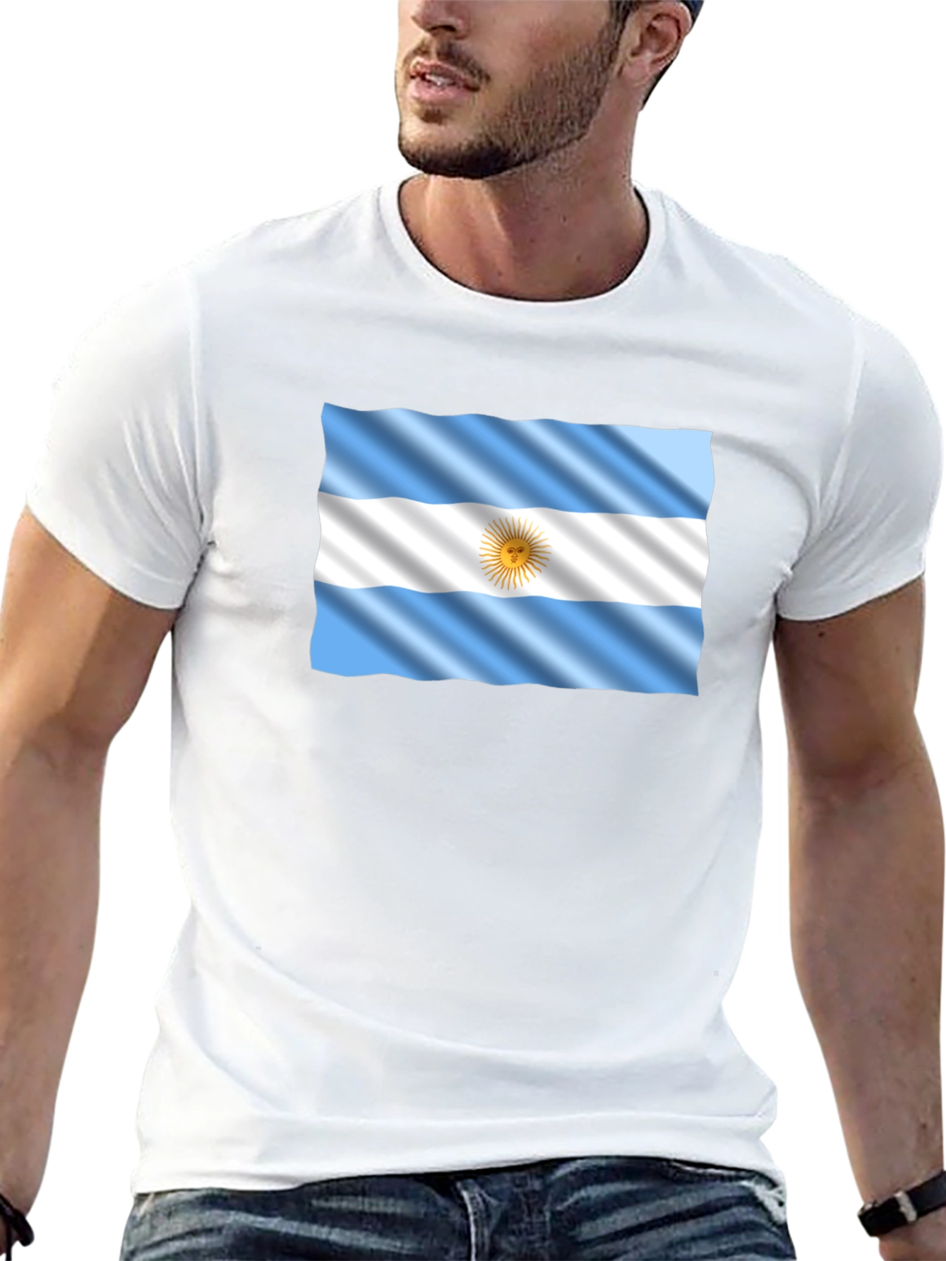 Argentina Flag Graphic Tee - Black Cotton T-Shirt