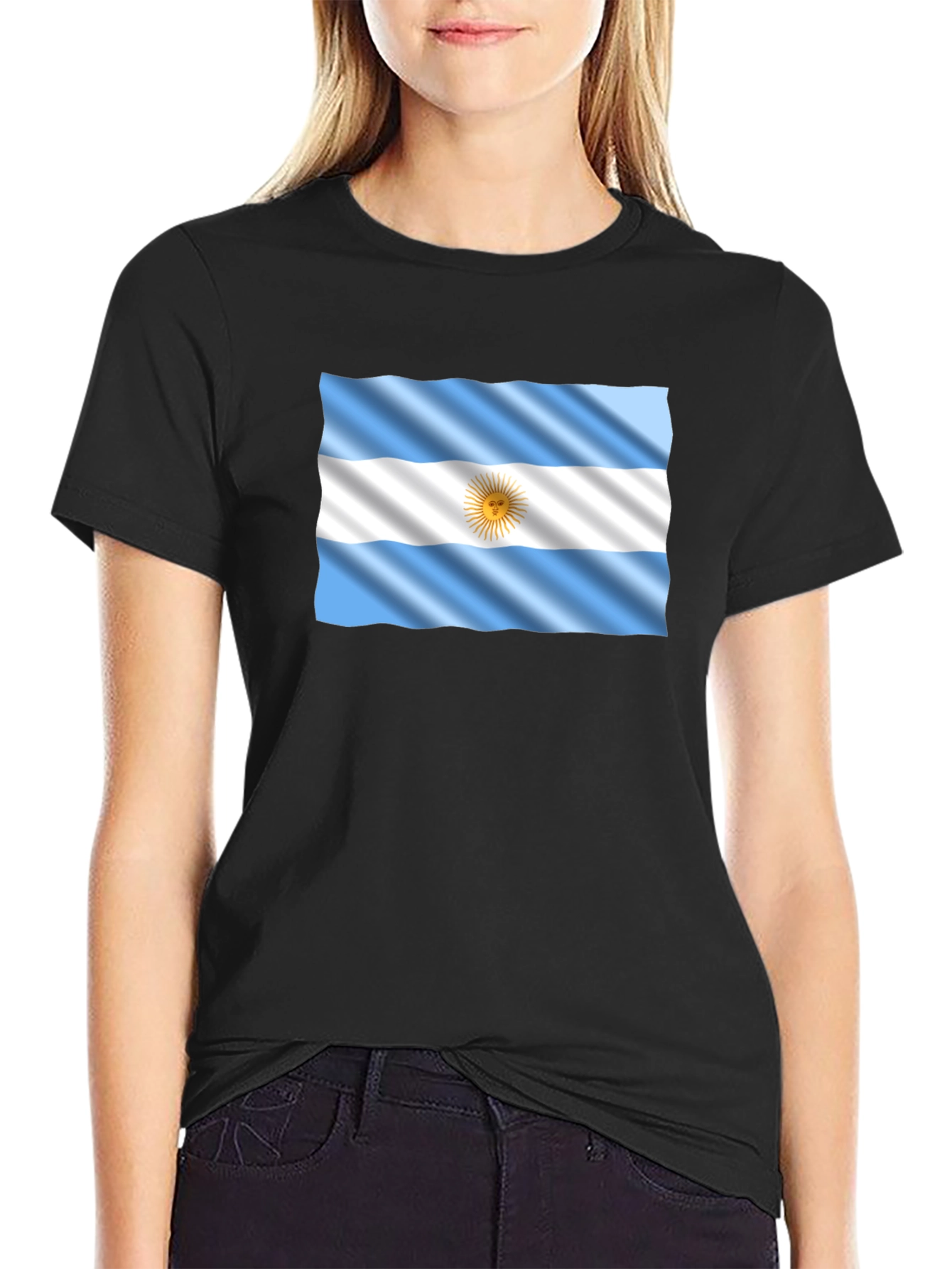 Argentina Flag Graphic Tee - Black Cotton T-Shirt