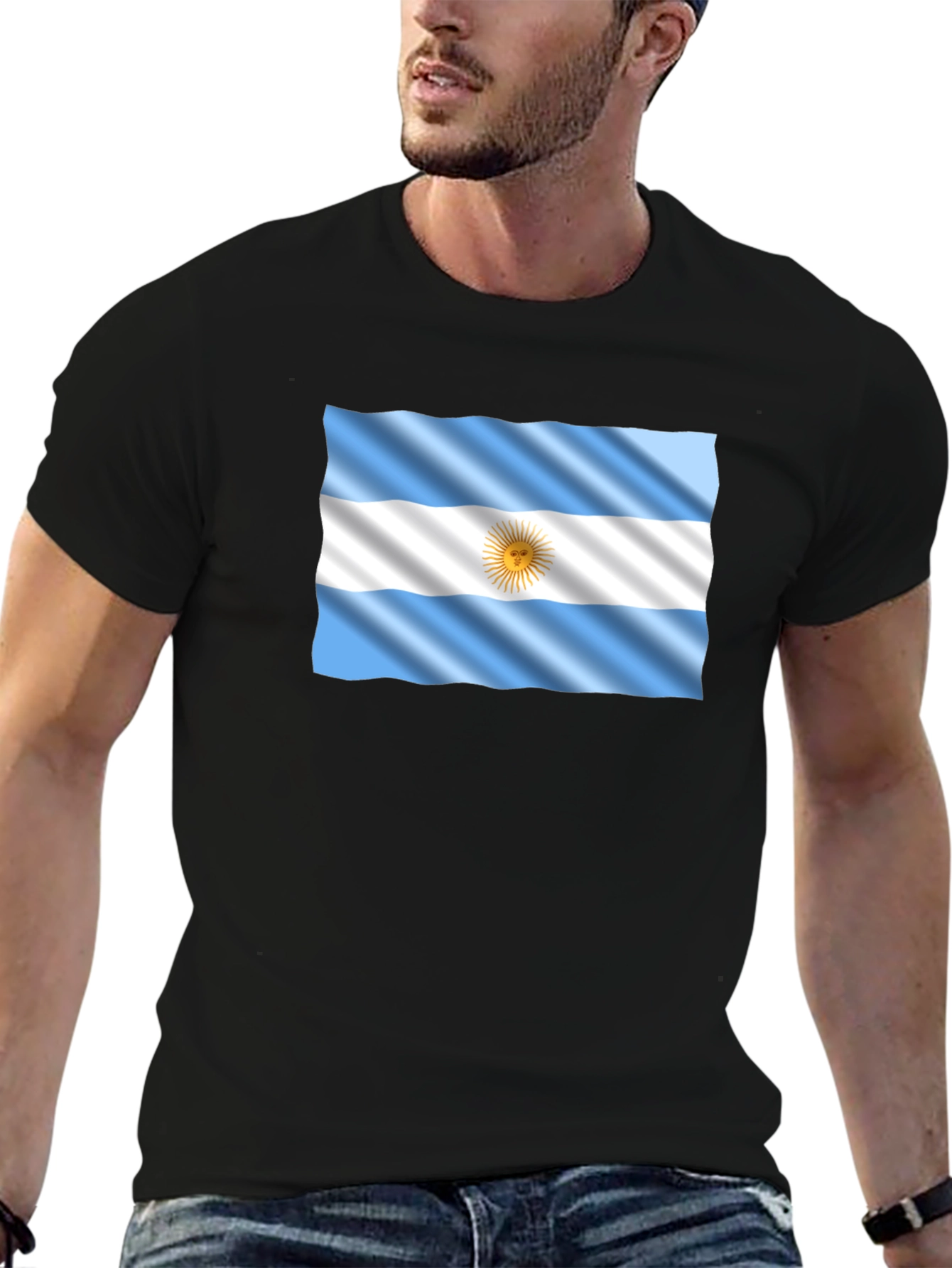 Argentina Flag Graphic Tee - Black Cotton T-Shirt