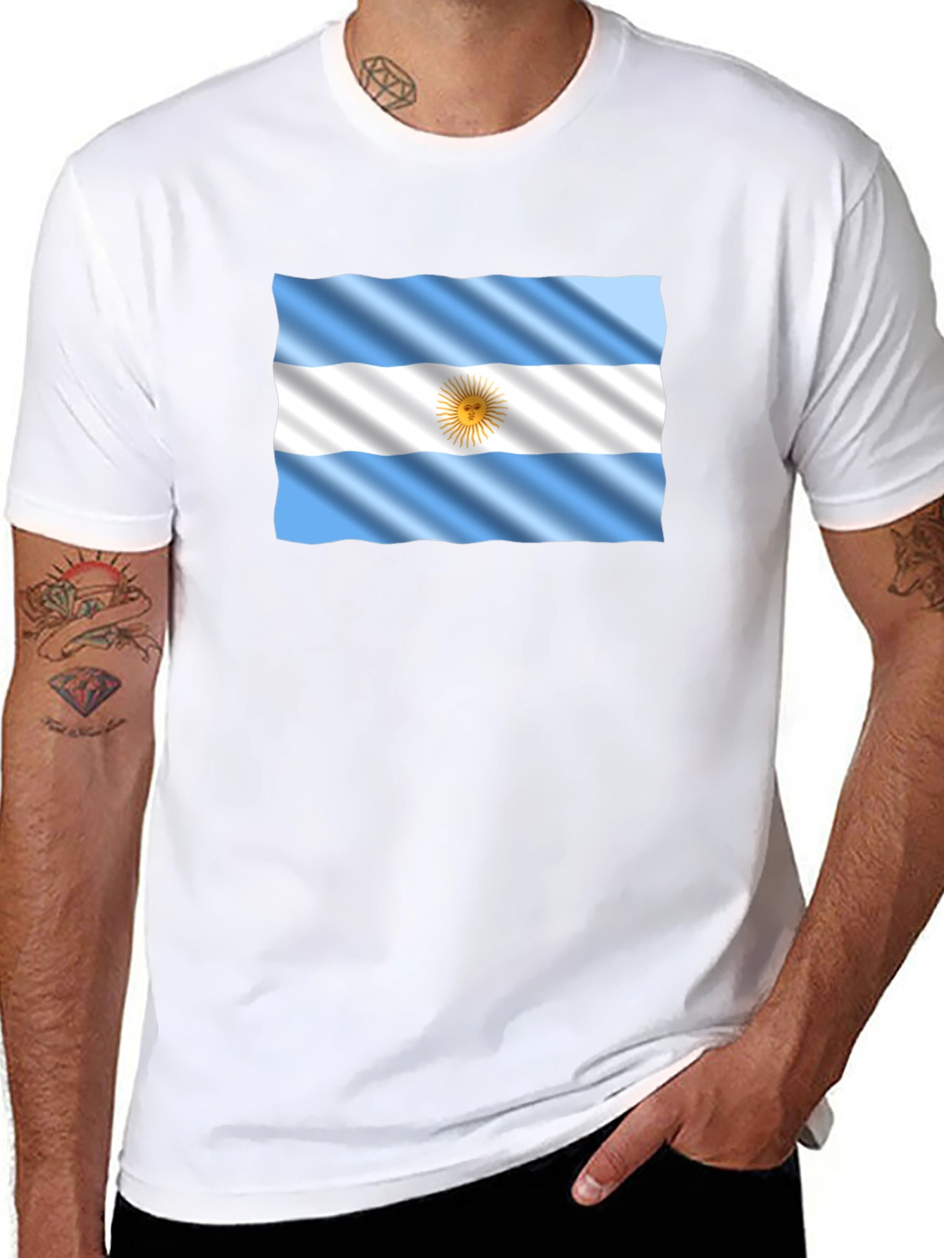 Argentina Flag Graphic Tee - Black Cotton T-Shirt