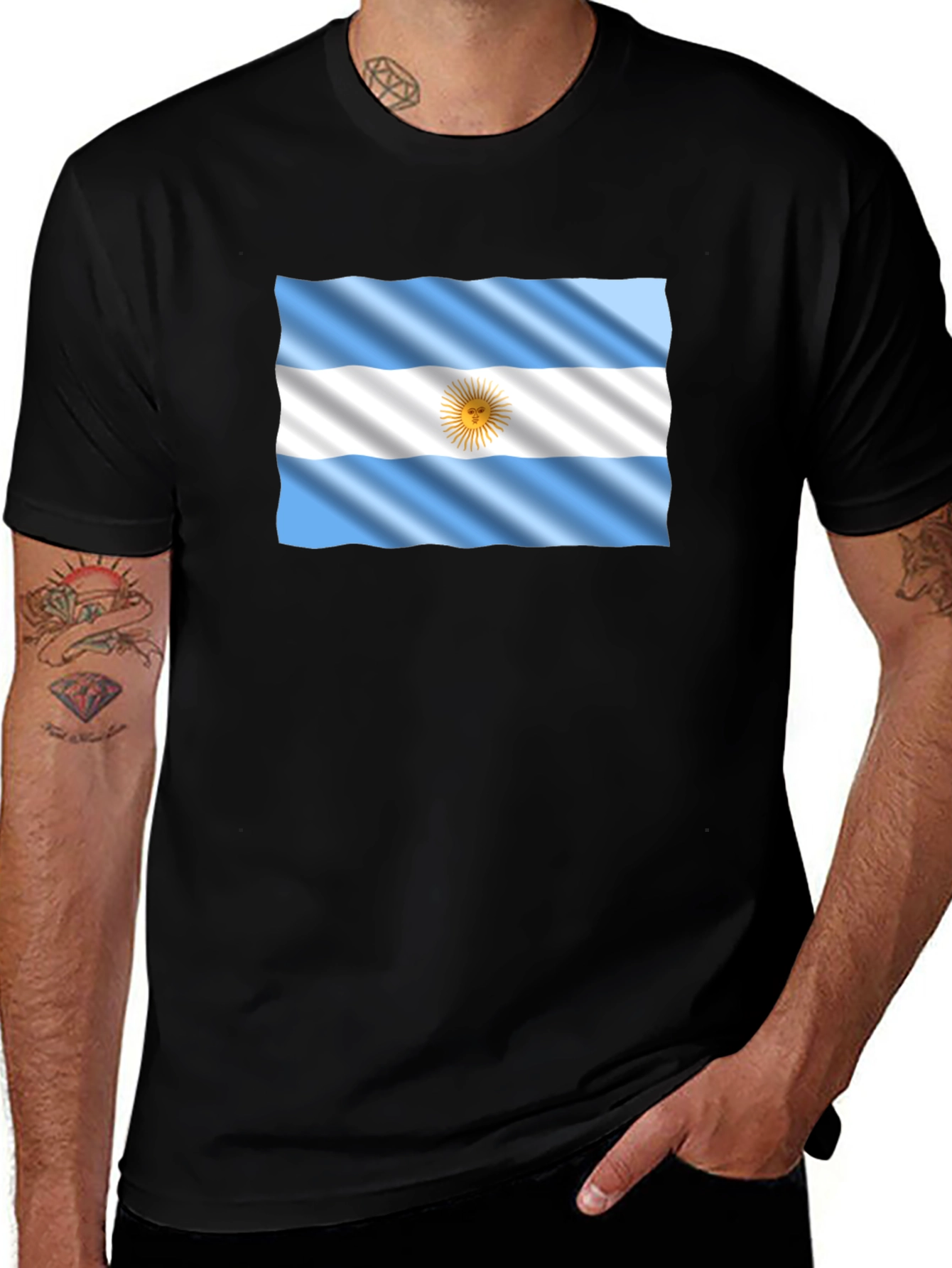 Argentina Flag Graphic Tee - Black Cotton T-Shirt