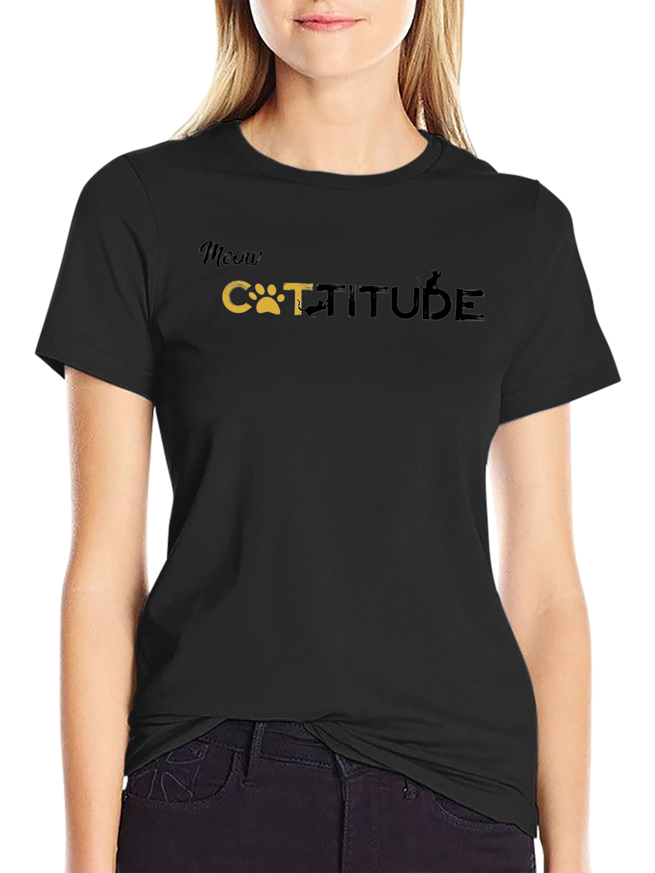 Meow Catitude Graphic Tee - Black