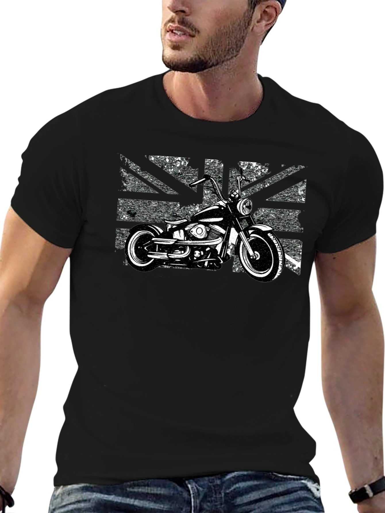 Union Jack Motorcycle Graphic Tee - Black