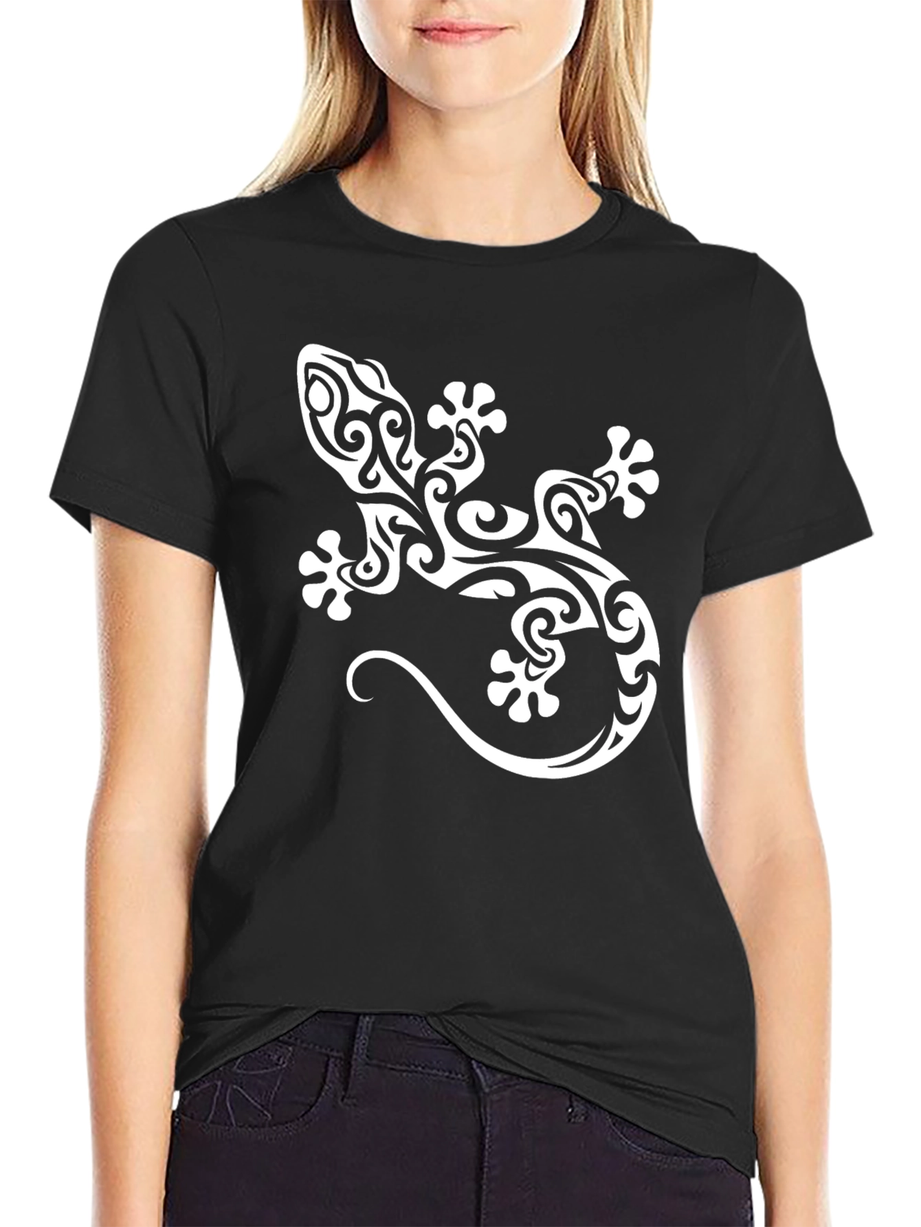 Tribal Lizard Graphic Tee - Mens Black Cotton T-Shirt