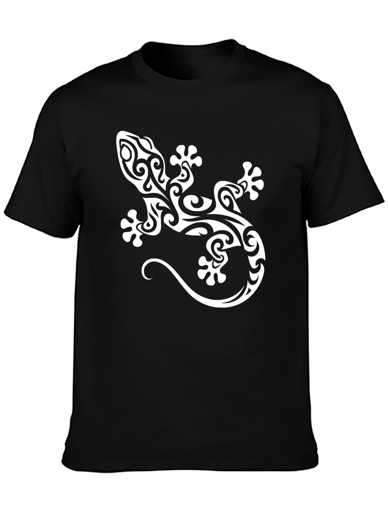 Tribal Lizard Graphic Tee - Mens Black Cotton T-Shirt