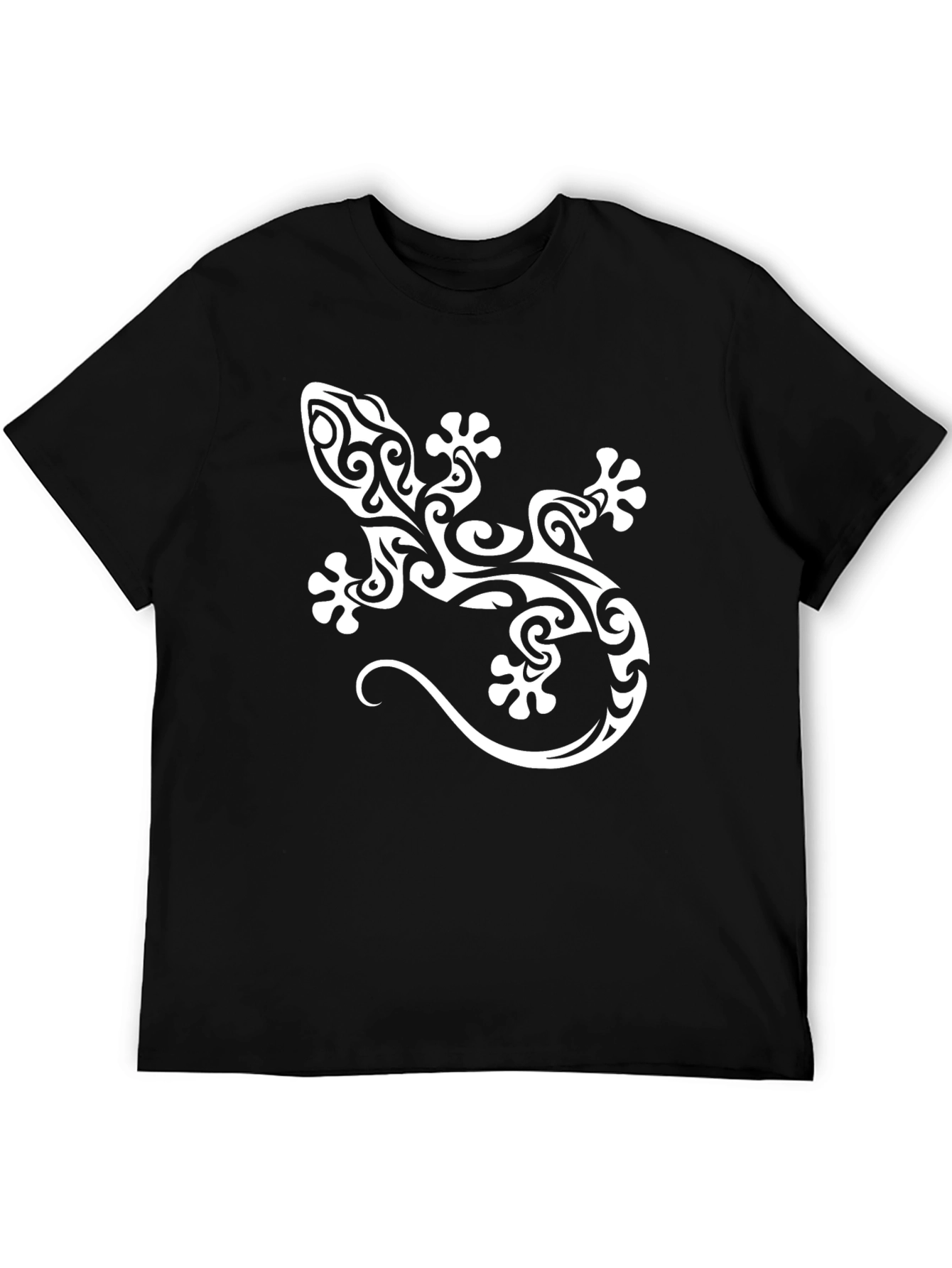 Tribal Lizard Graphic Tee - Mens Black Cotton T-Shirt