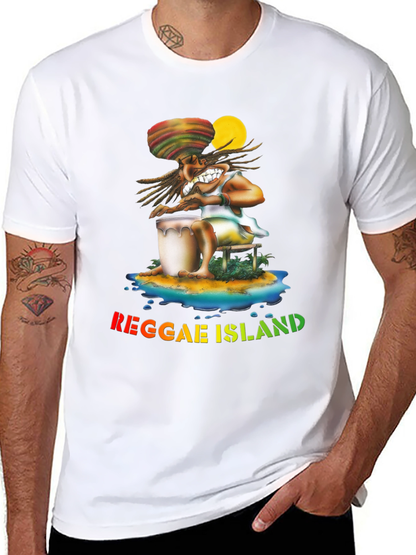 Reggae Island Graphic Print Black T-Shirt