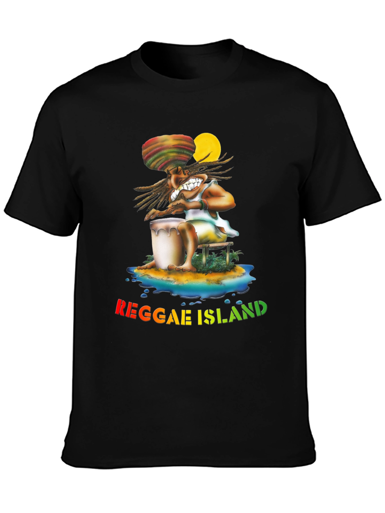 Reggae Island Graphic Print Black T-Shirt