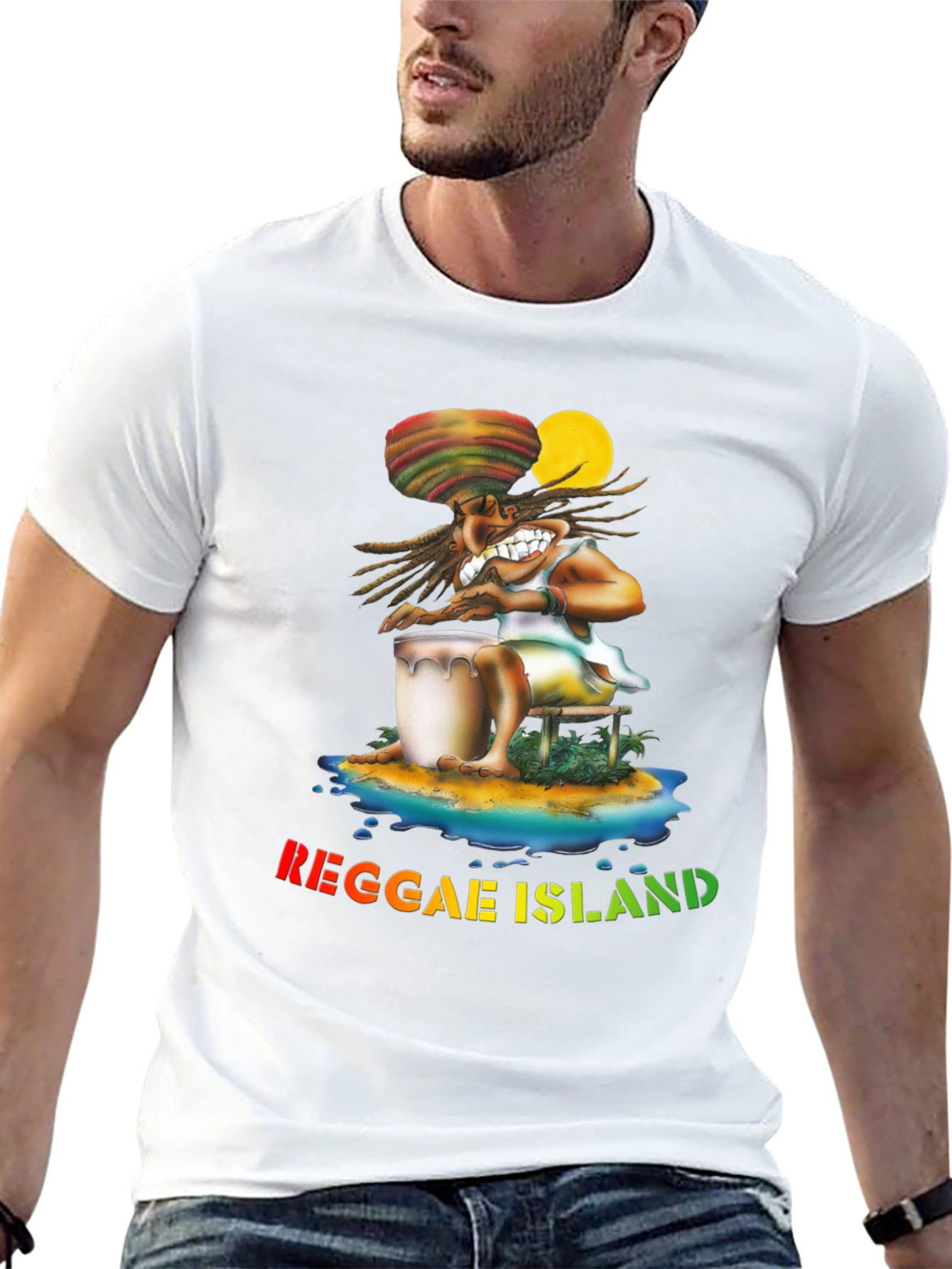 Reggae Island Graphic Print Black T-Shirt