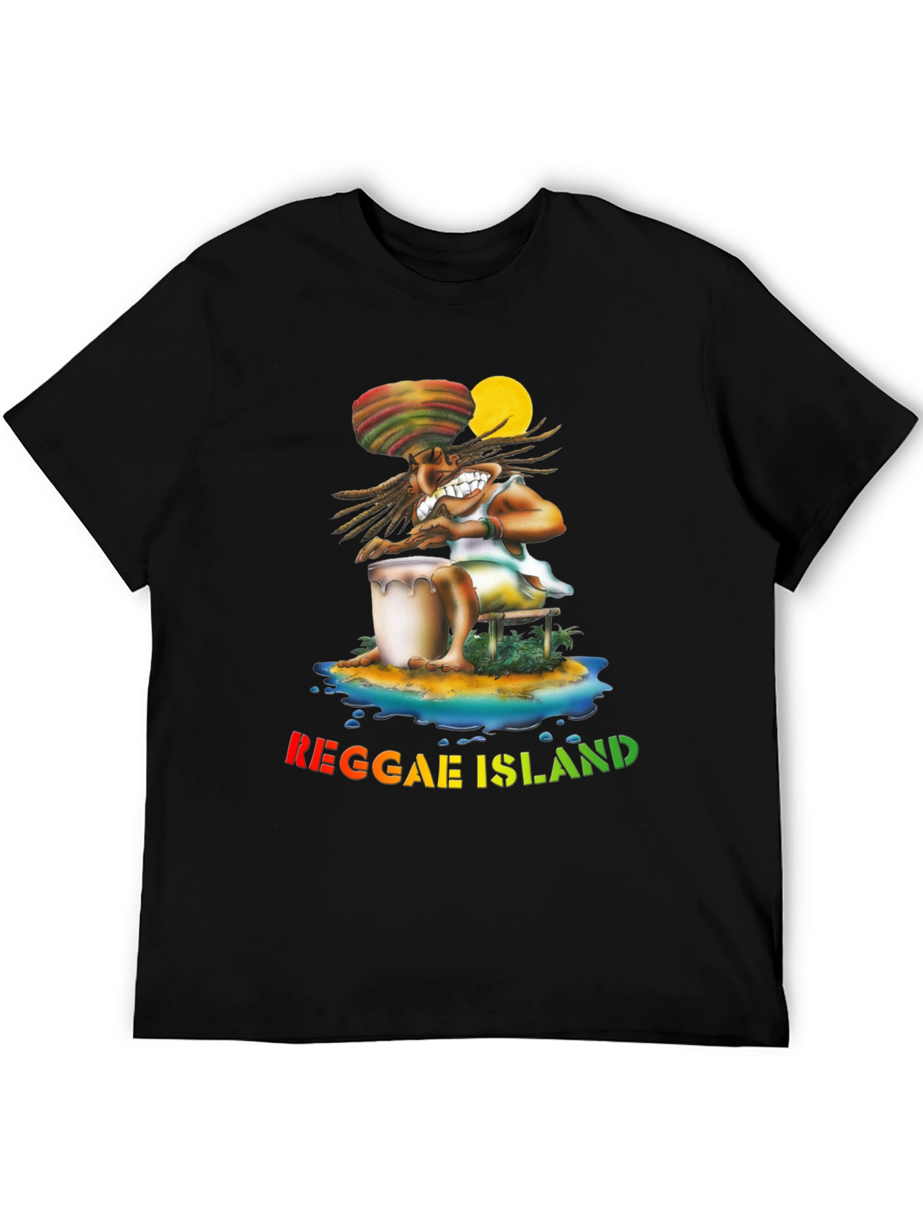 Reggae Island Graphic Print Black T-Shirt