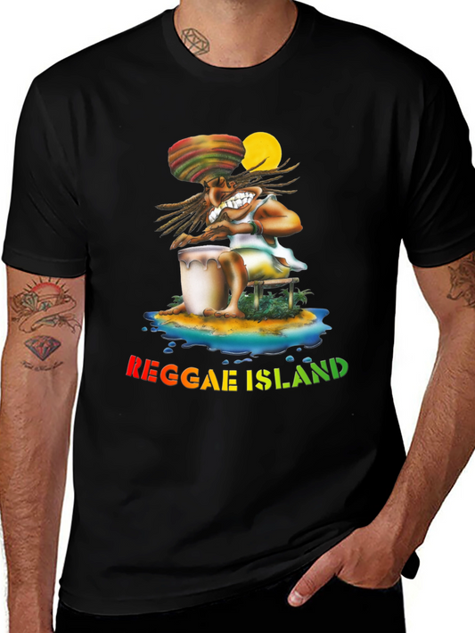 Reggae Island Graphic Print Black T-Shirt