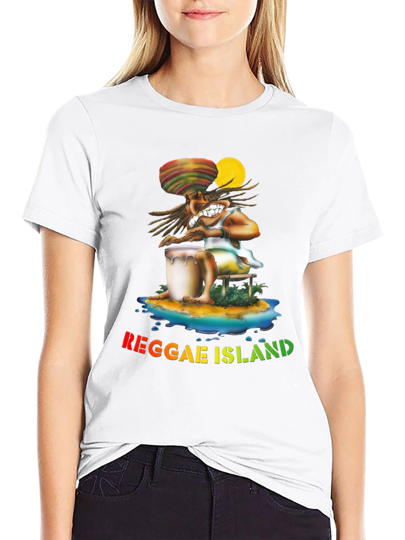 Reggae Island Graphic Print Black T-Shirt