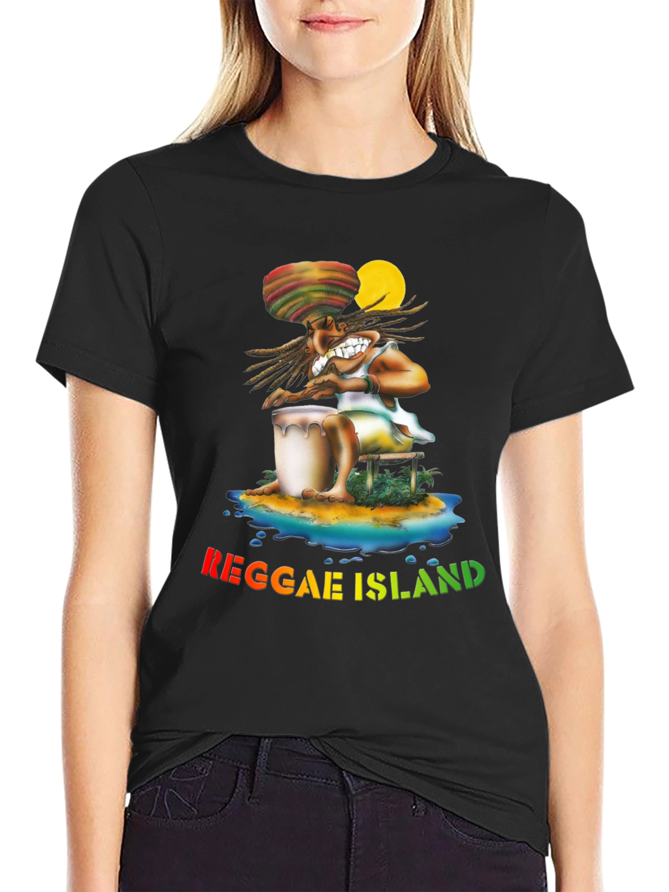 Reggae Island Graphic Print Black T-Shirt